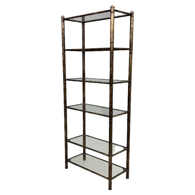 Mid Century Brass & Glass Bamboo Form Etagere For Sale