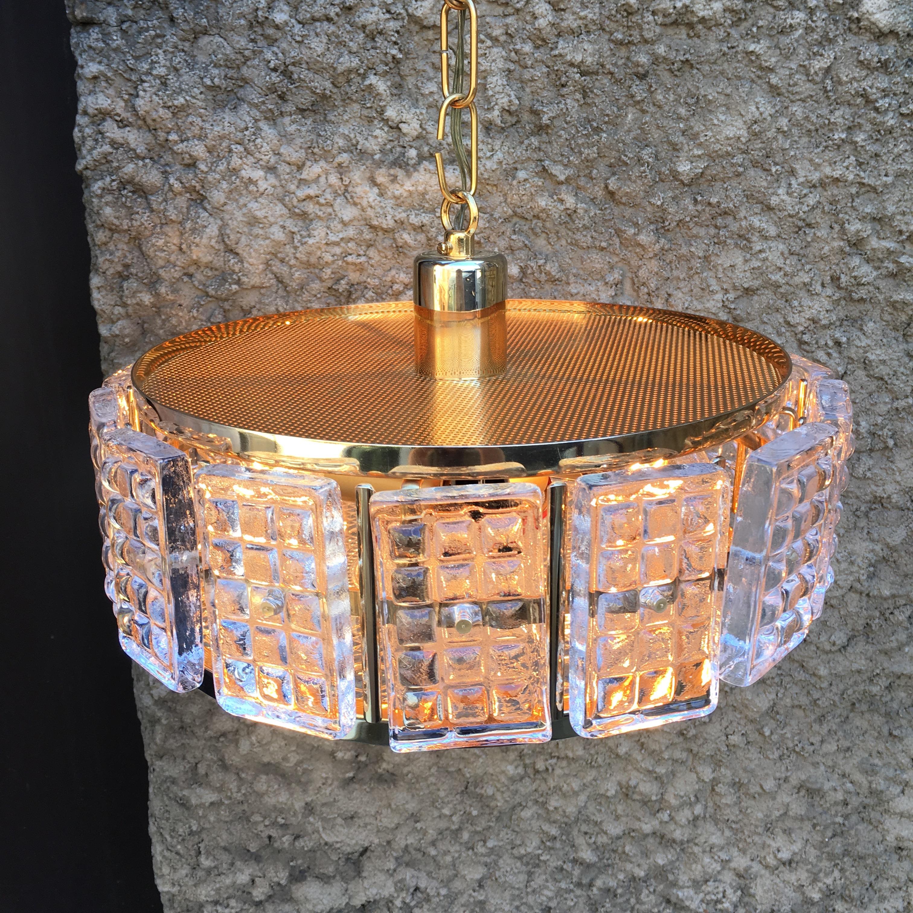 Midcentury Brass and Glass Ceiling Lamp by Carl Fagerlund for Orrefors, 1960s In Good Condition For Sale In Riga, Latvia