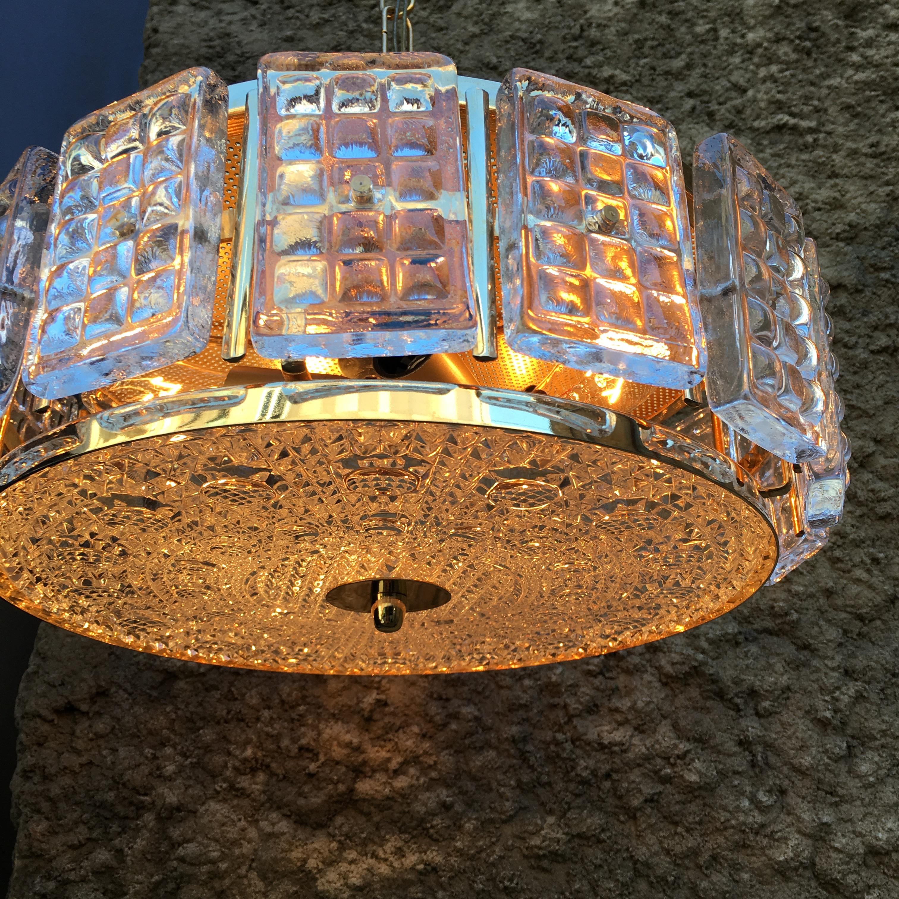 Mid-20th Century Midcentury Brass and Glass Ceiling Lamp by Carl Fagerlund for Orrefors, 1960s For Sale