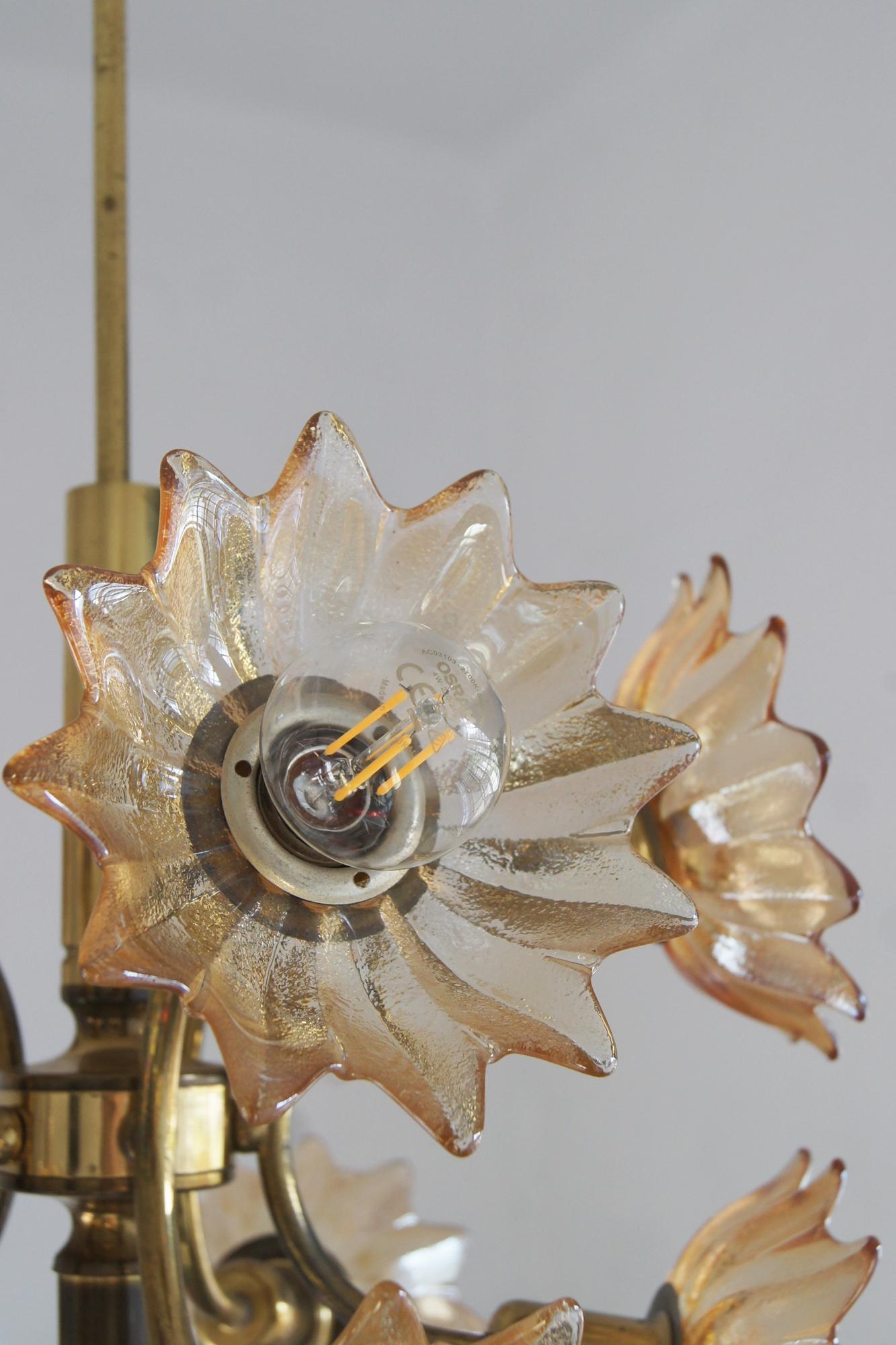 Lampada da soffitto di metà secolo in ottone e vetro di Sische Leuchten In condizioni buone in vendita a KUTNO, PL