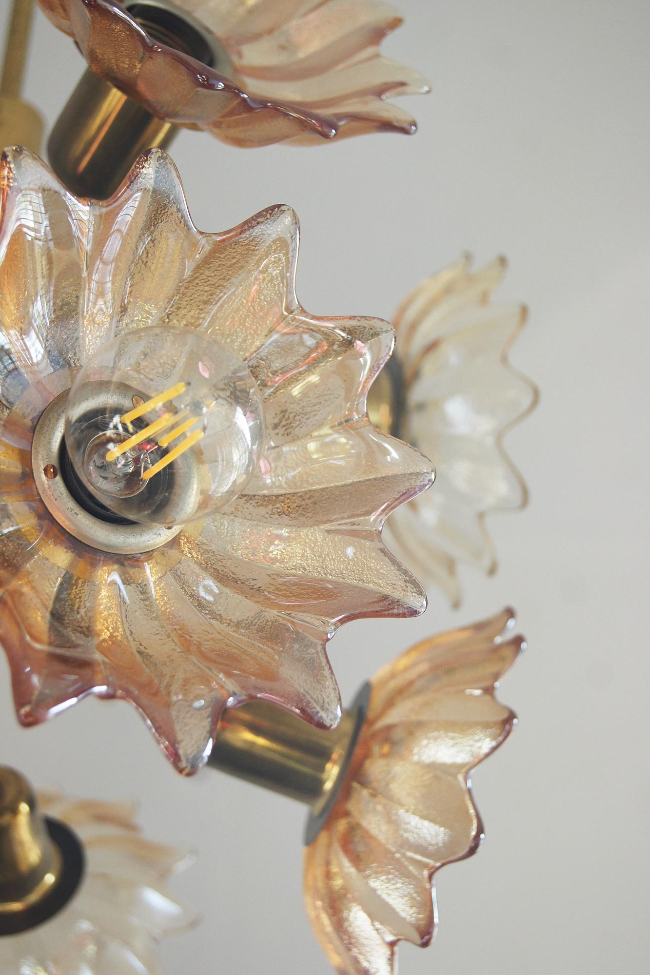Metallo Lampada da soffitto di metà secolo in ottone e vetro di Sische Leuchten in vendita