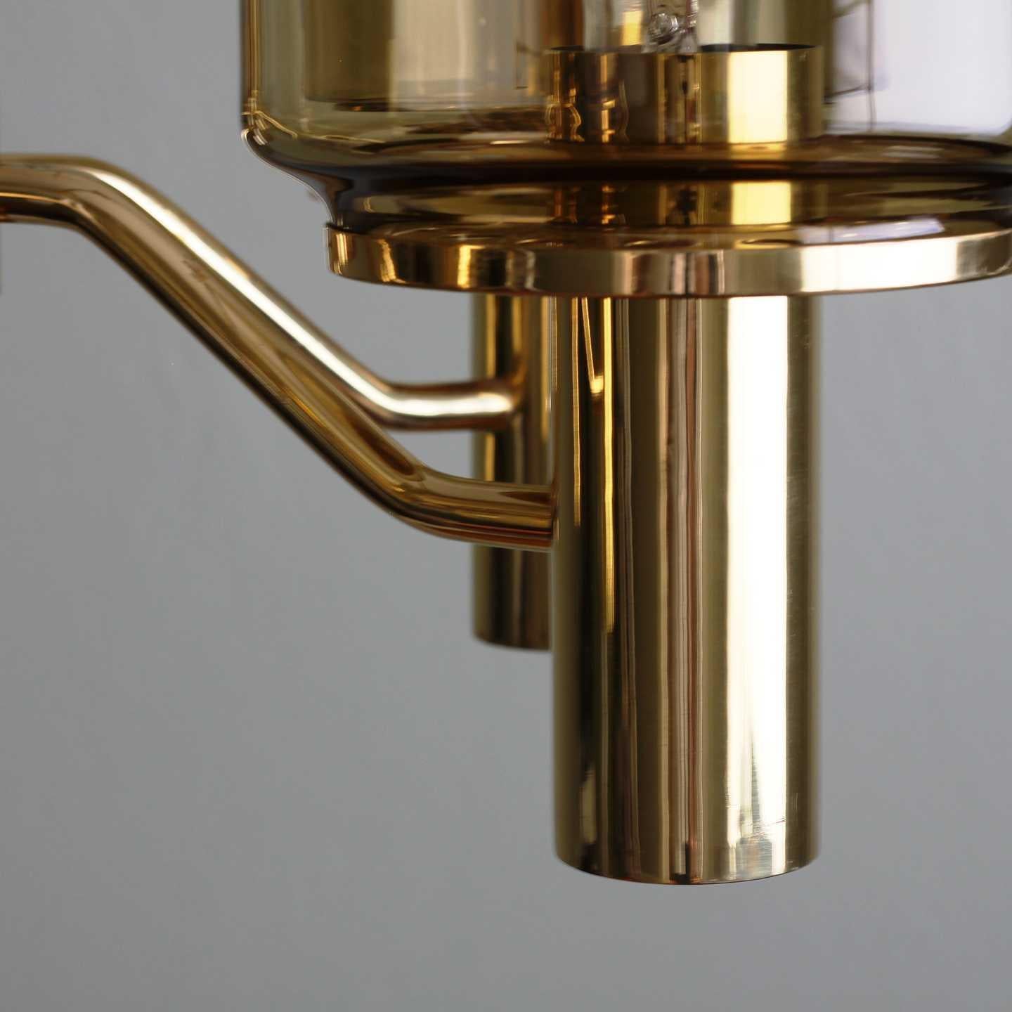 Midcentury Brass Glass Chandelier Hans-Agne Jakobsson, 1960s 2