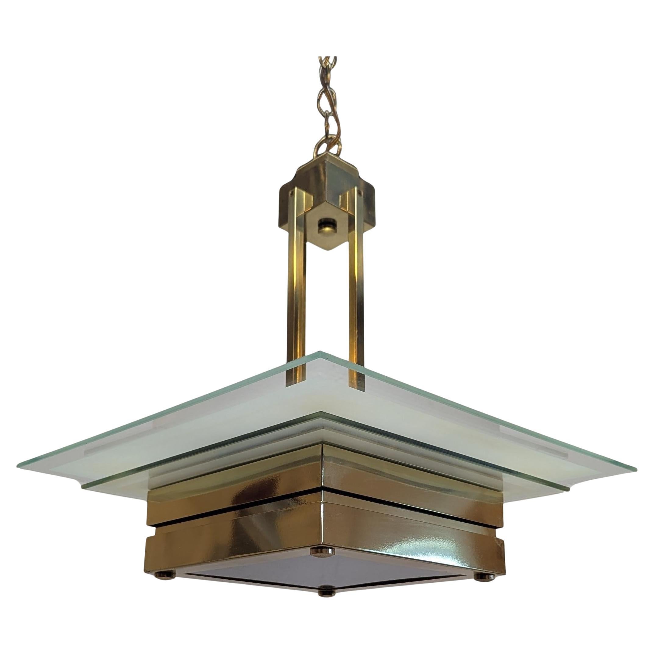 Mid Century Brass & Glass Chandelier in the Manner of Petitot