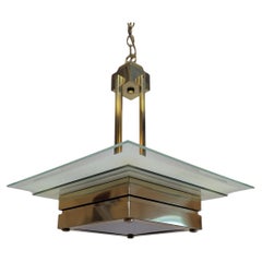 Mid Century Brass & Glass Chandelier in the Manner of Petitot