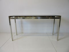 Mid Century Brass / Glass Console / Sofa Table in the style of Pace