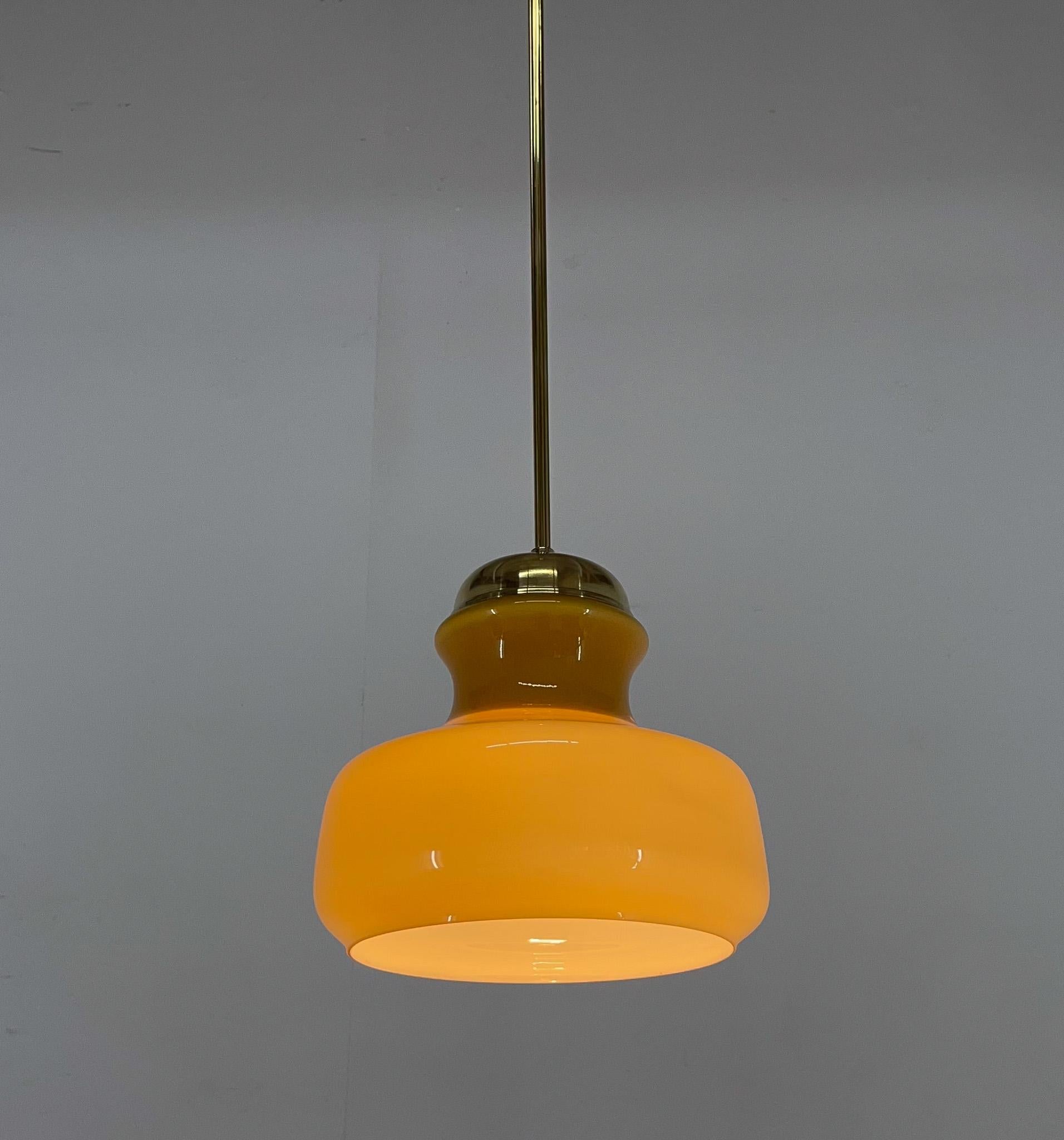 20th Century Mid-Century Brass & Glass Pendant Light, 1970s For Sale