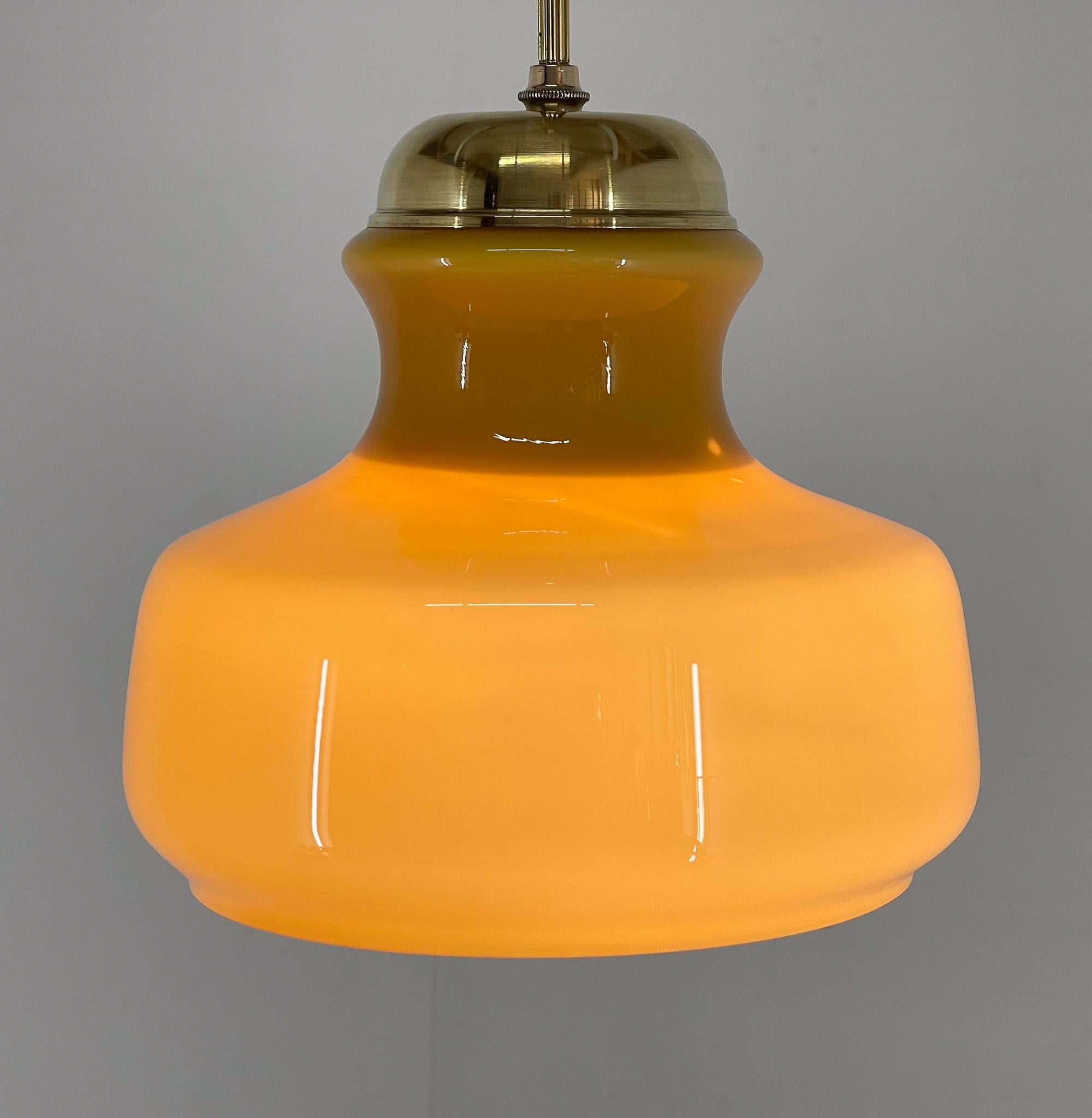 Mid-Century Brass & Glass Pendant Light, 1970s For Sale 2