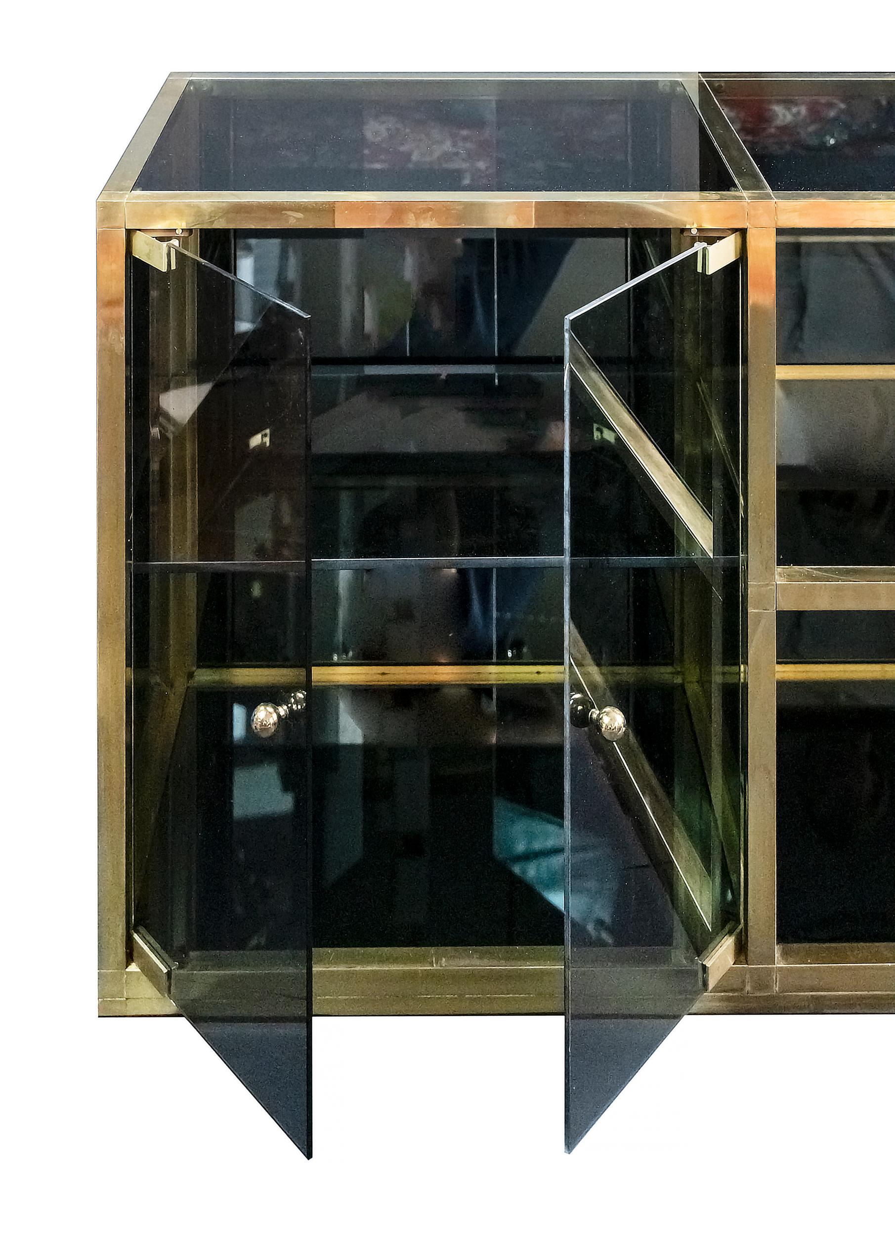 Italian Mid-Century Brass, Glass Sideboard in the Style of Maison Jansen / Romeo Rega For Sale
