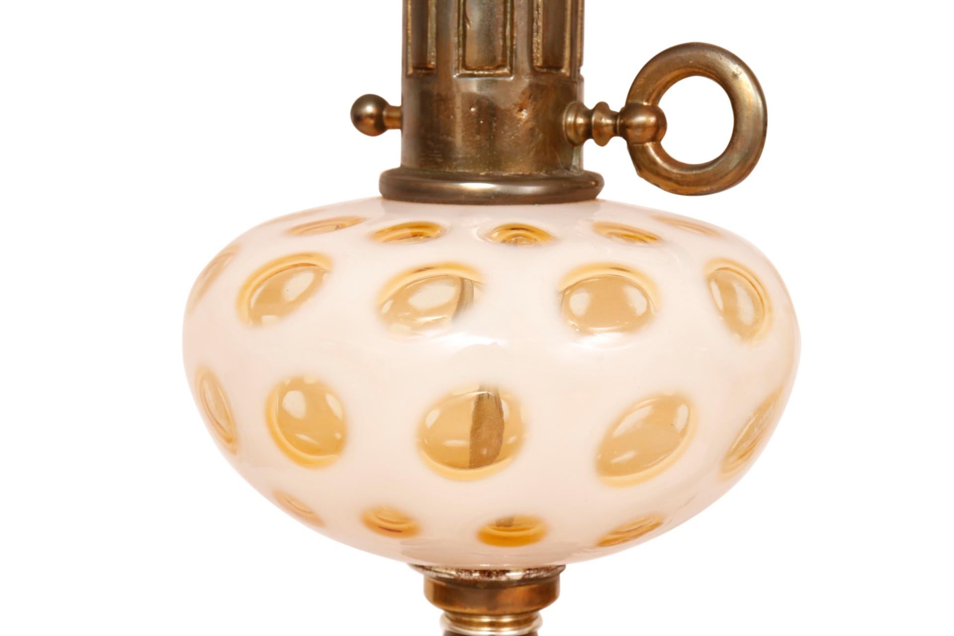 20th Century Mid Century Brass & Glass Table Lamps, a Pair For Sale