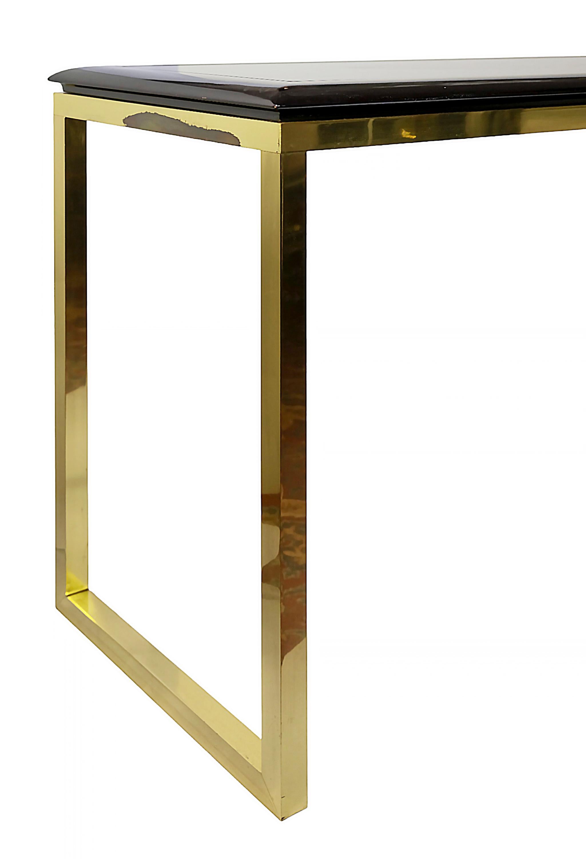 Mid-Century Modern Mid-Century Brass, Glass, Wood Console Table from 1970's For Sale