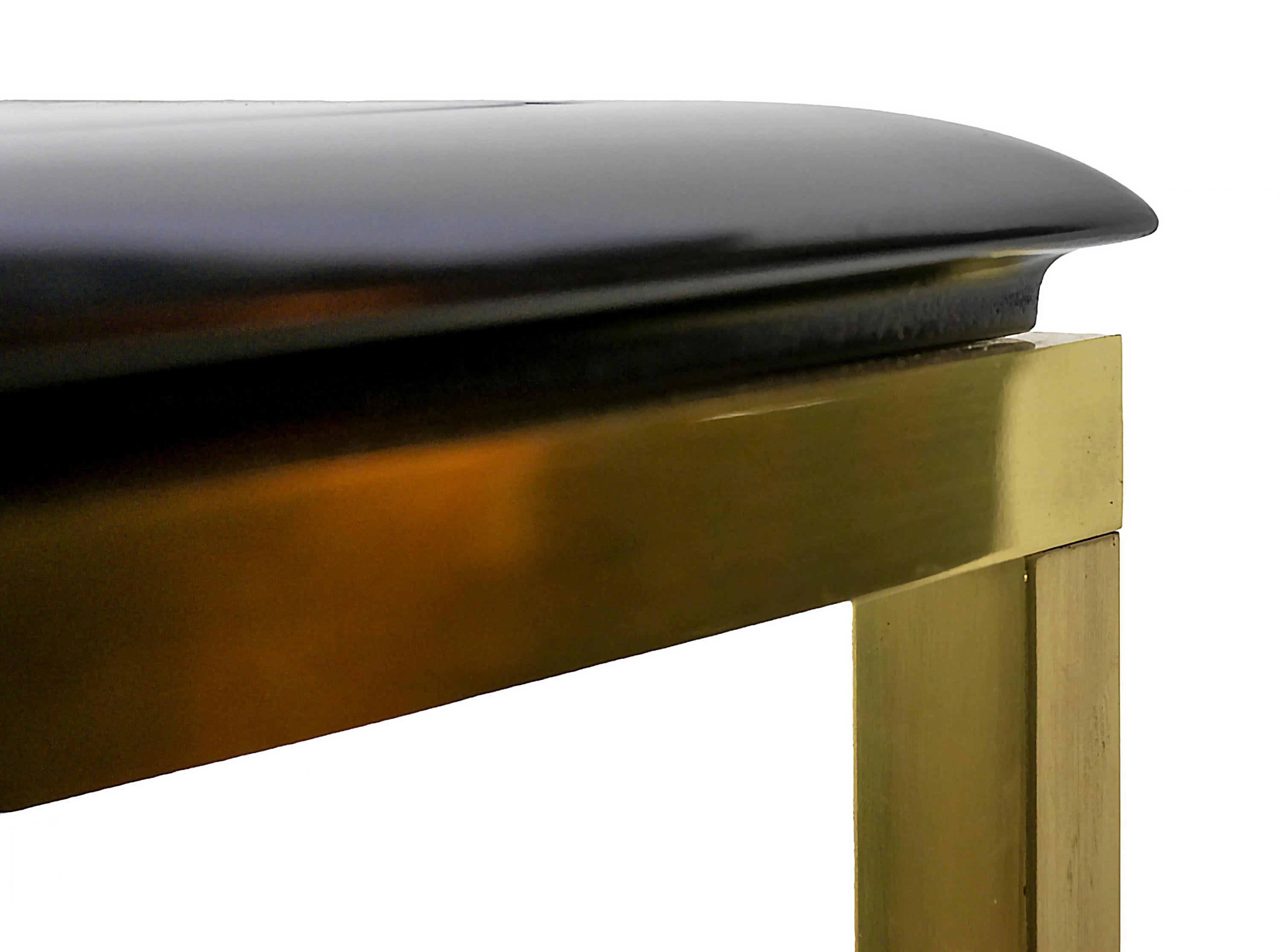 20th Century Mid-Century Brass, Glass, Wood Console Table from 1970's For Sale