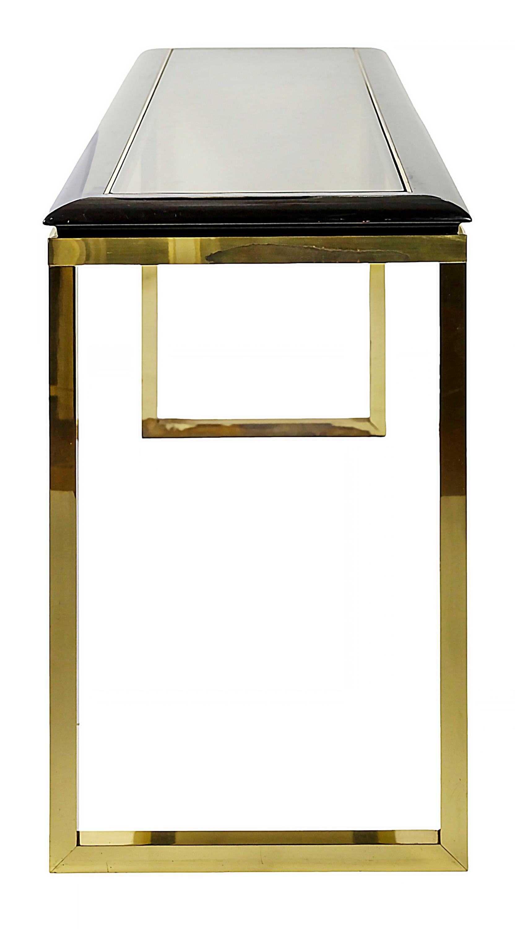 Mid-Century Brass, Glass, Wood Console Table from 1970's For Sale 1