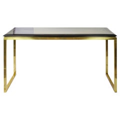 Mid-Century Brass, Glass, Wood Console Table from 1970's