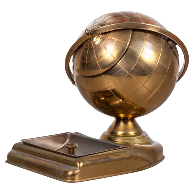 Midcentury Brass Globe Cigarette Holder and Ashtray/Coin Dish, circa 1960  For Sale at 1stDibs