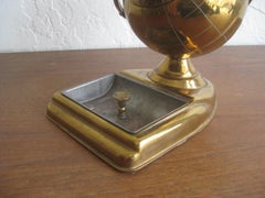 Mid Century Brass Globe Cigarette Holder & Ashtray Office Desk Accessory Caddy