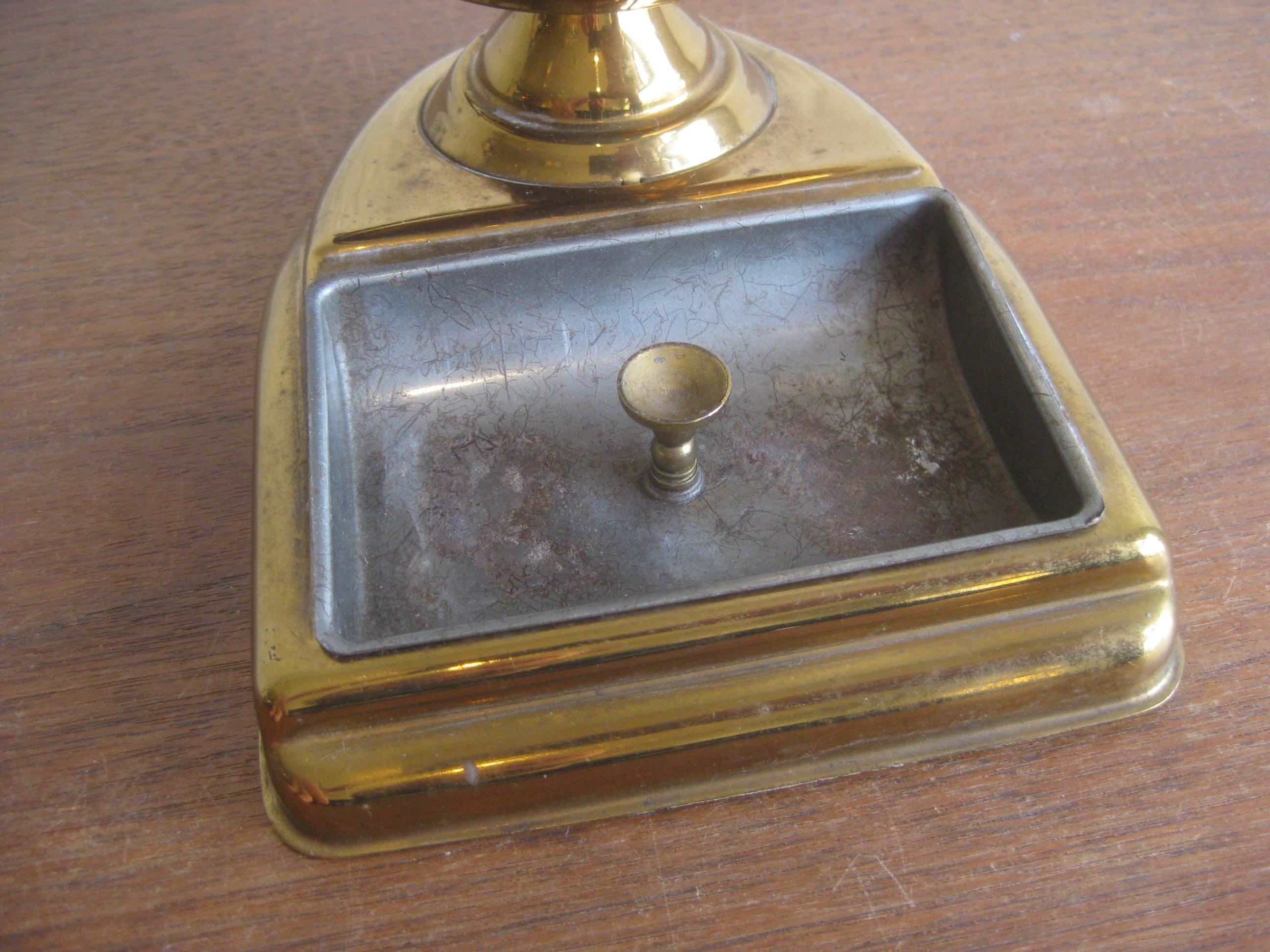 Mid Century Brass Globe Cigarette Holder & Ashtray Office Desk Accessory Caddy In Good Condition For Sale In San Diego, CA