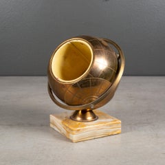 MCM Brass Globe Cigarette Holder Mounted on Marble c.1960