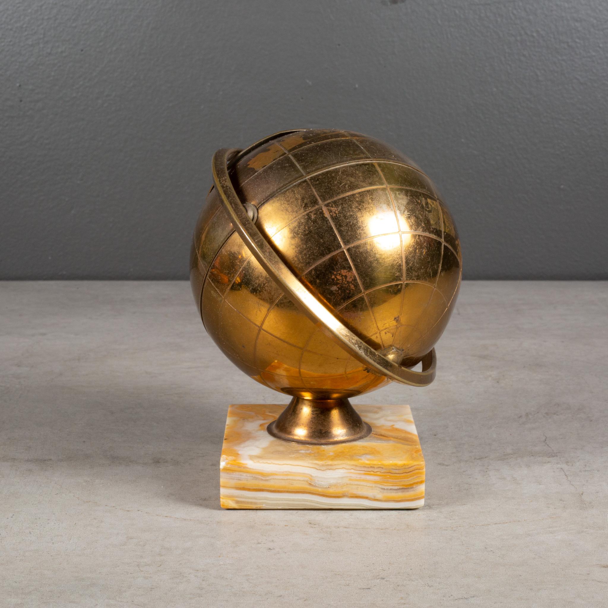 MCM Brass Globe Cigarette Holder Mounted on Marble c.1960 (FREE SHIPPING) In Good Condition For Sale In San Francisco, CA