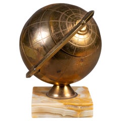 Vintage MCM Brass Globe Cigarette Holder Mounted on Marble c.1960