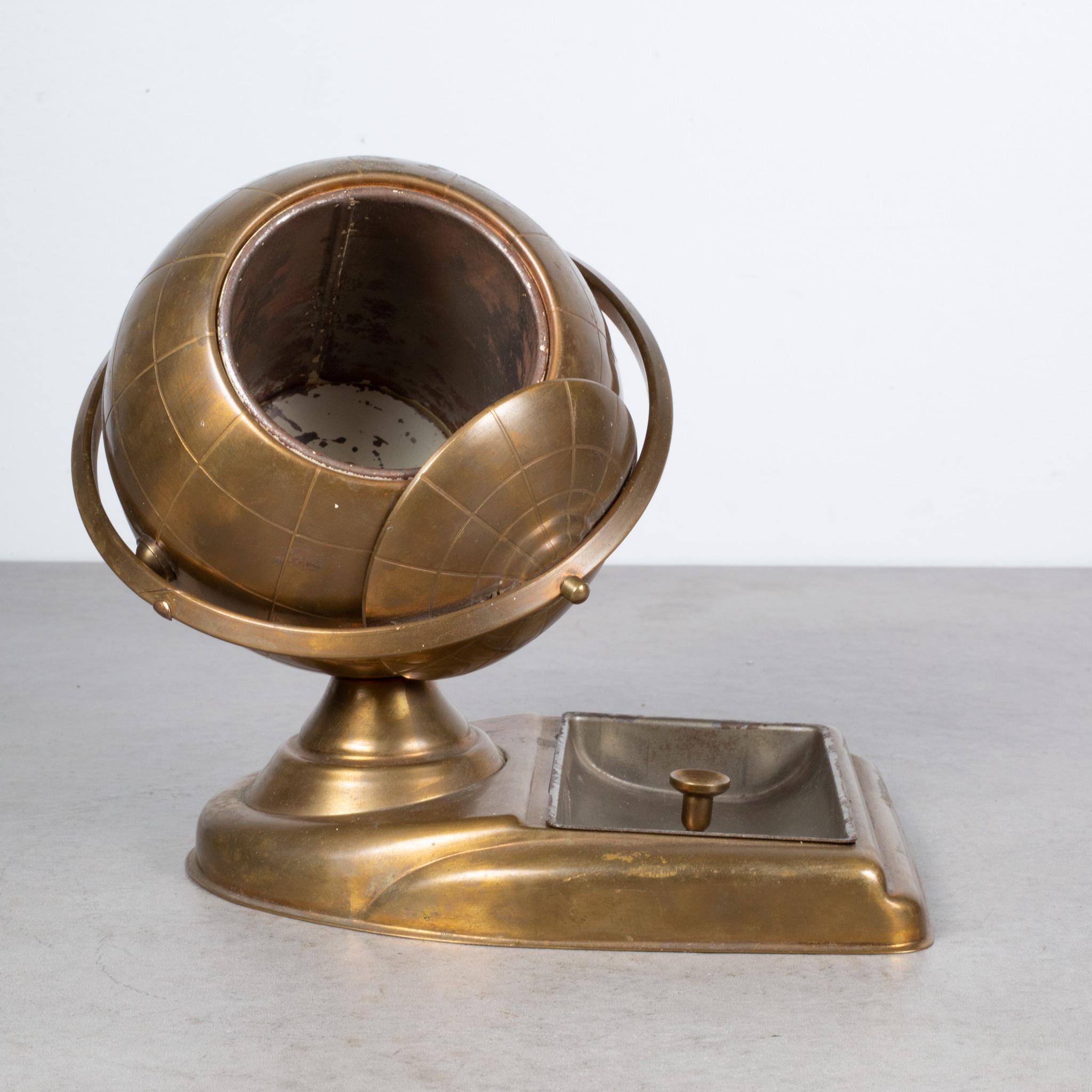 About

An original midcentury brass cigarette holder and ashtray or coin dish. The lid slides open on the globe's axis to reveal a metal interior designed to hold cigarettes. This globe is unique because it has an attached tray.

Creator: