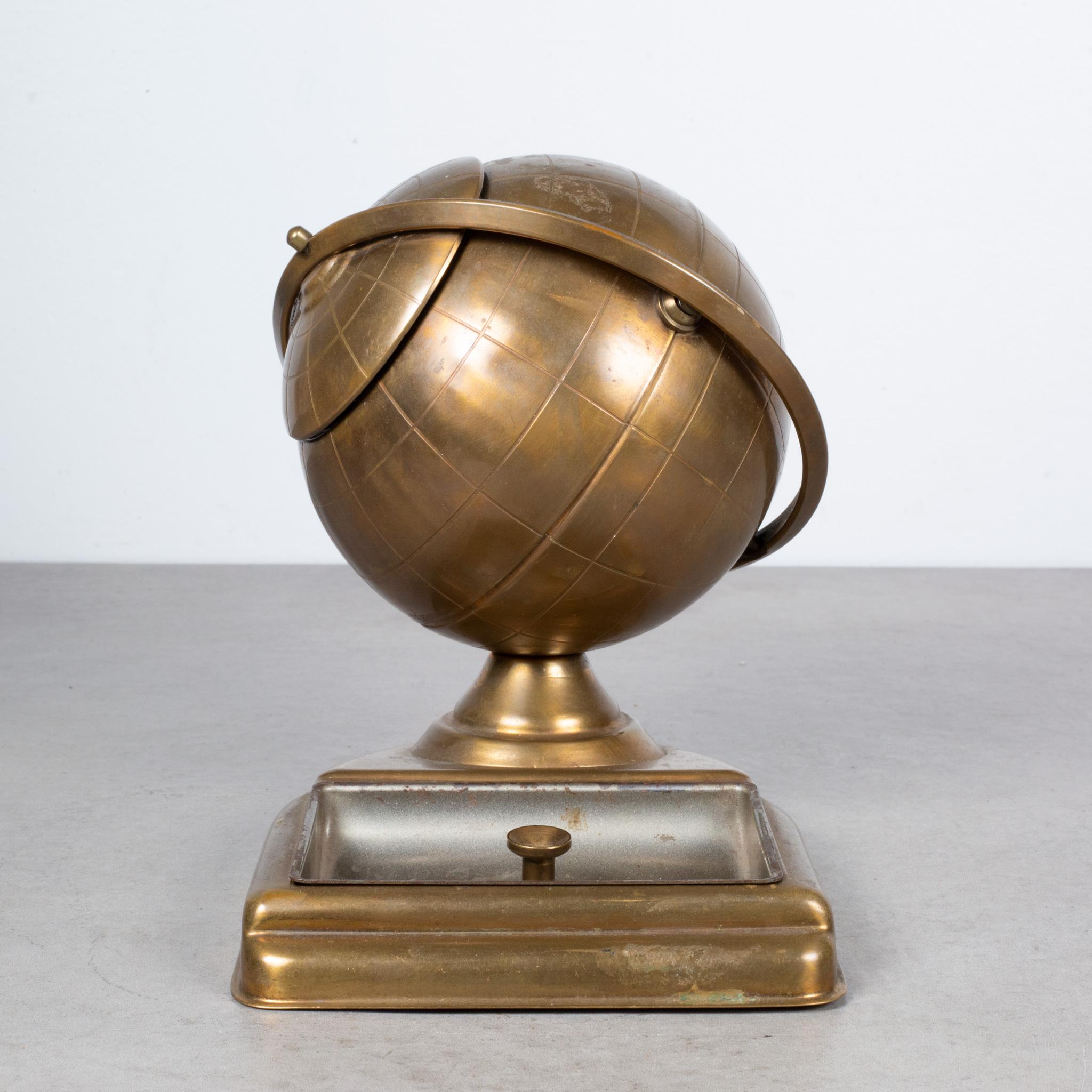 Midcentury Brass Globe Cigarette Holder with Ashtray/Coin Dish, circa 1960 In Good Condition In San Francisco, CA