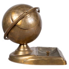 Vintage Midcentury Brass Globe Cigarette Holder with Ashtray/Coin Dish, circa 1960