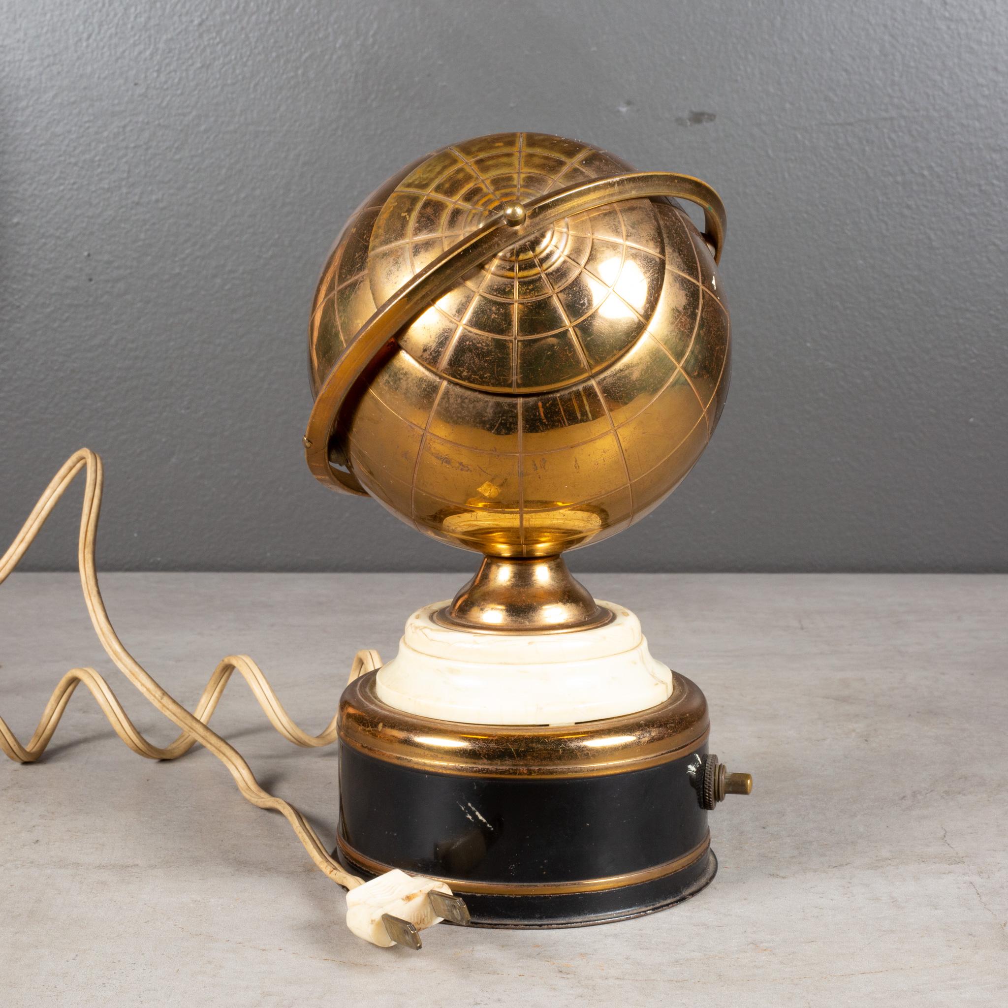 Mid-century Brass Globe Cigarette Holder with LIght c.1960 2