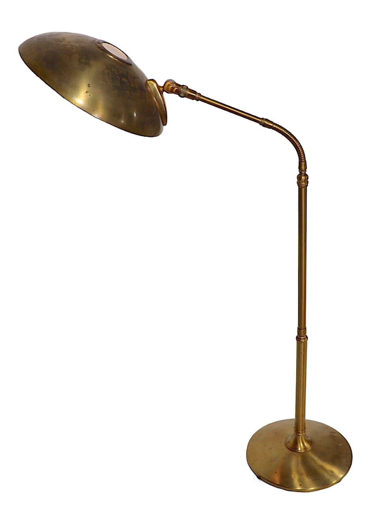 American Mid Century Brass Gooseneck Floor Lamp by Gerald Thurston for Lightolier  1950s