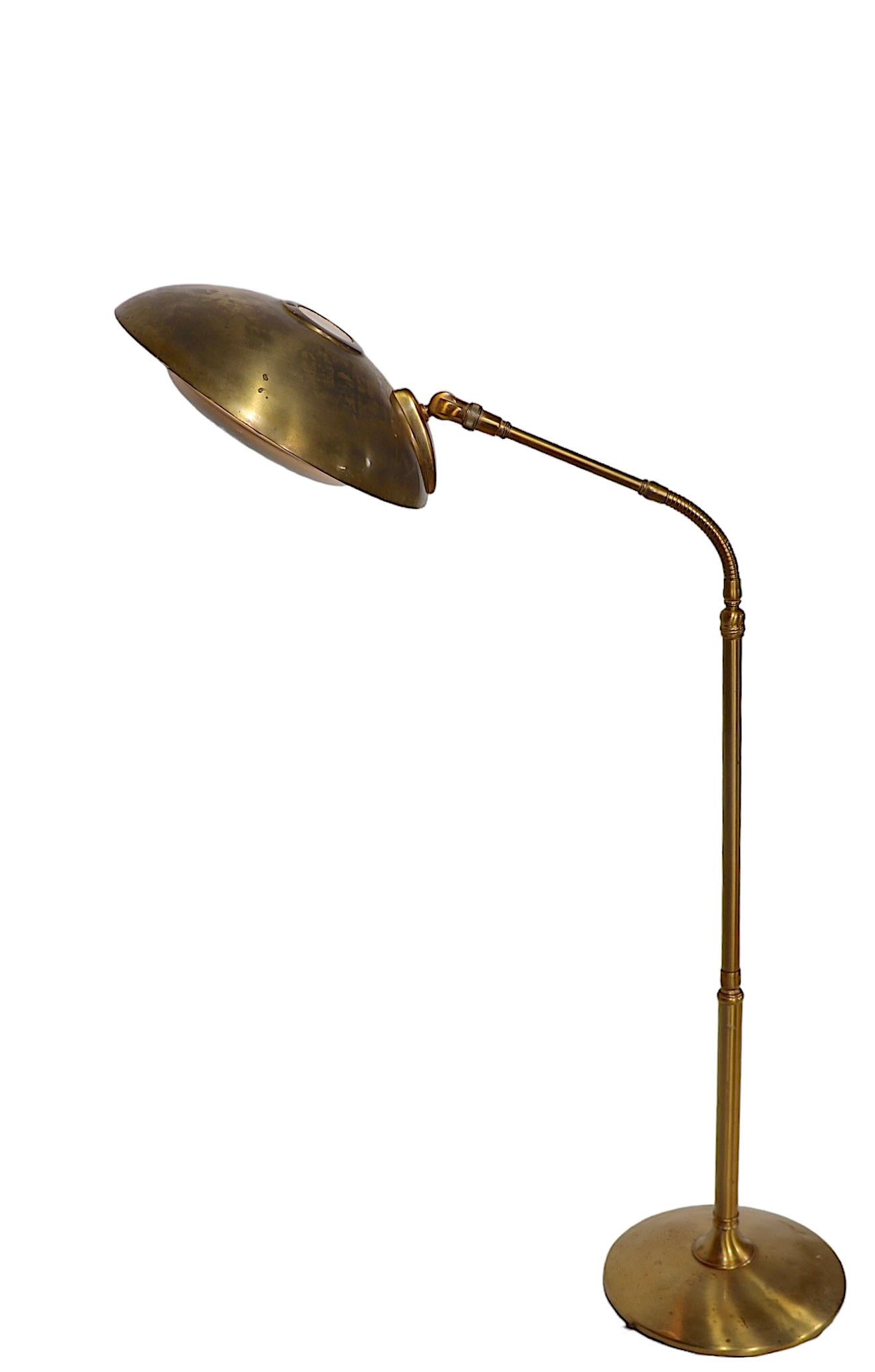 Mid Century Brass Gooseneck Floor Lamp by Gerald Thurston for Lightolier  1950s  In Good Condition In New York, NY