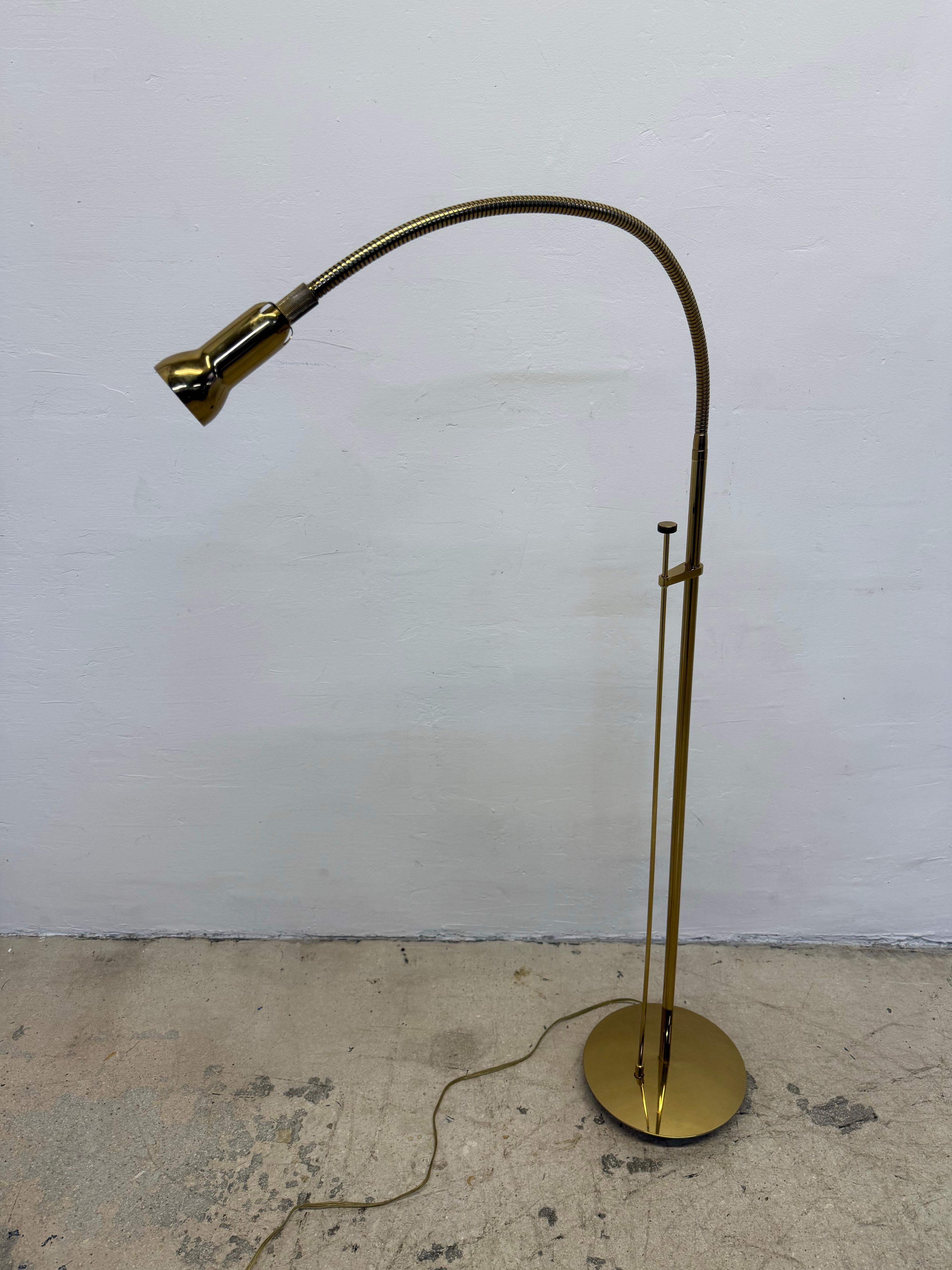 German Mid-Century Brass Gooseneck Floor Lamp by Holtköetter