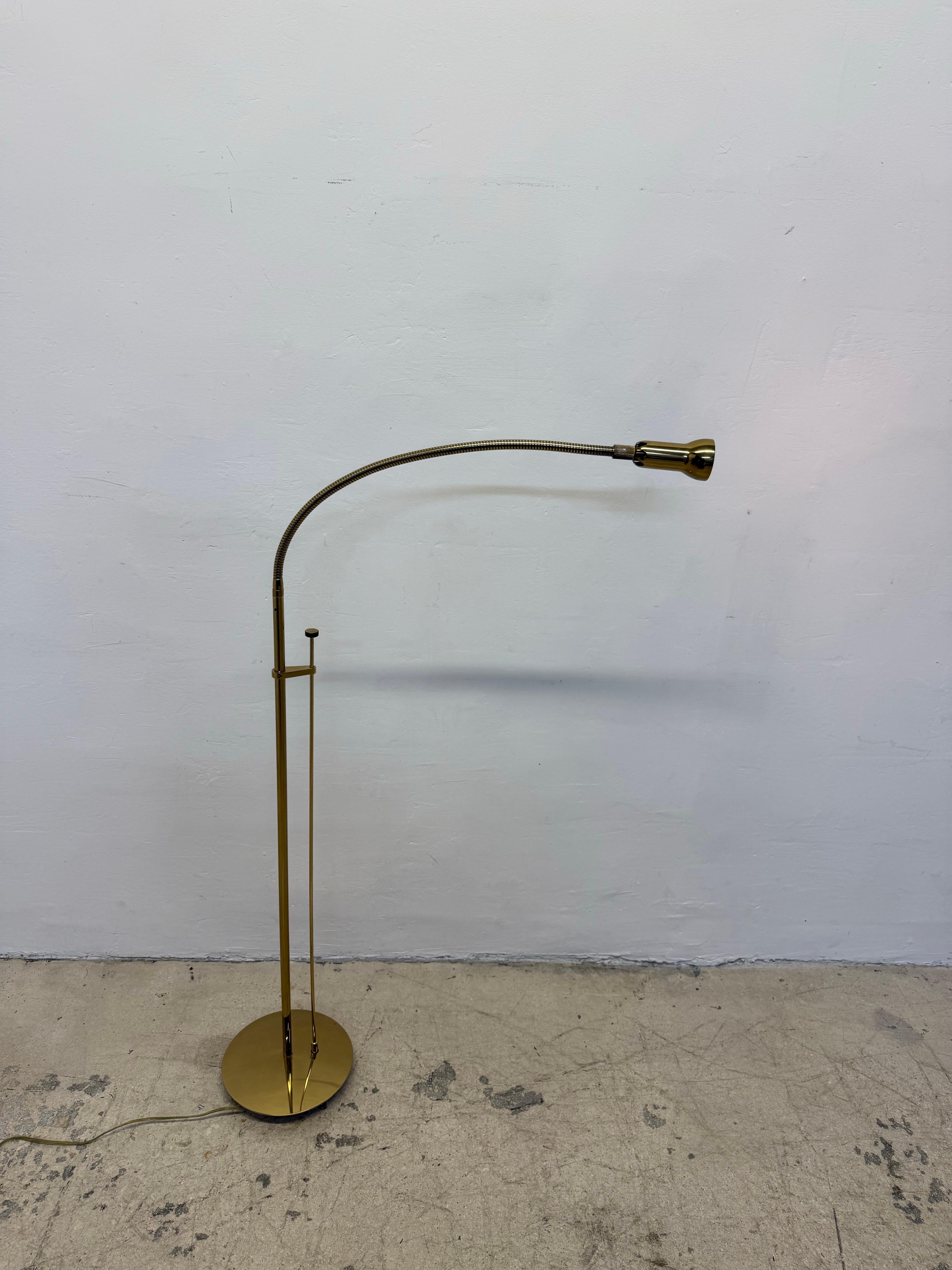 Mid-Century Brass Gooseneck Floor Lamp by Holtköetter In Good Condition In Miami, FL