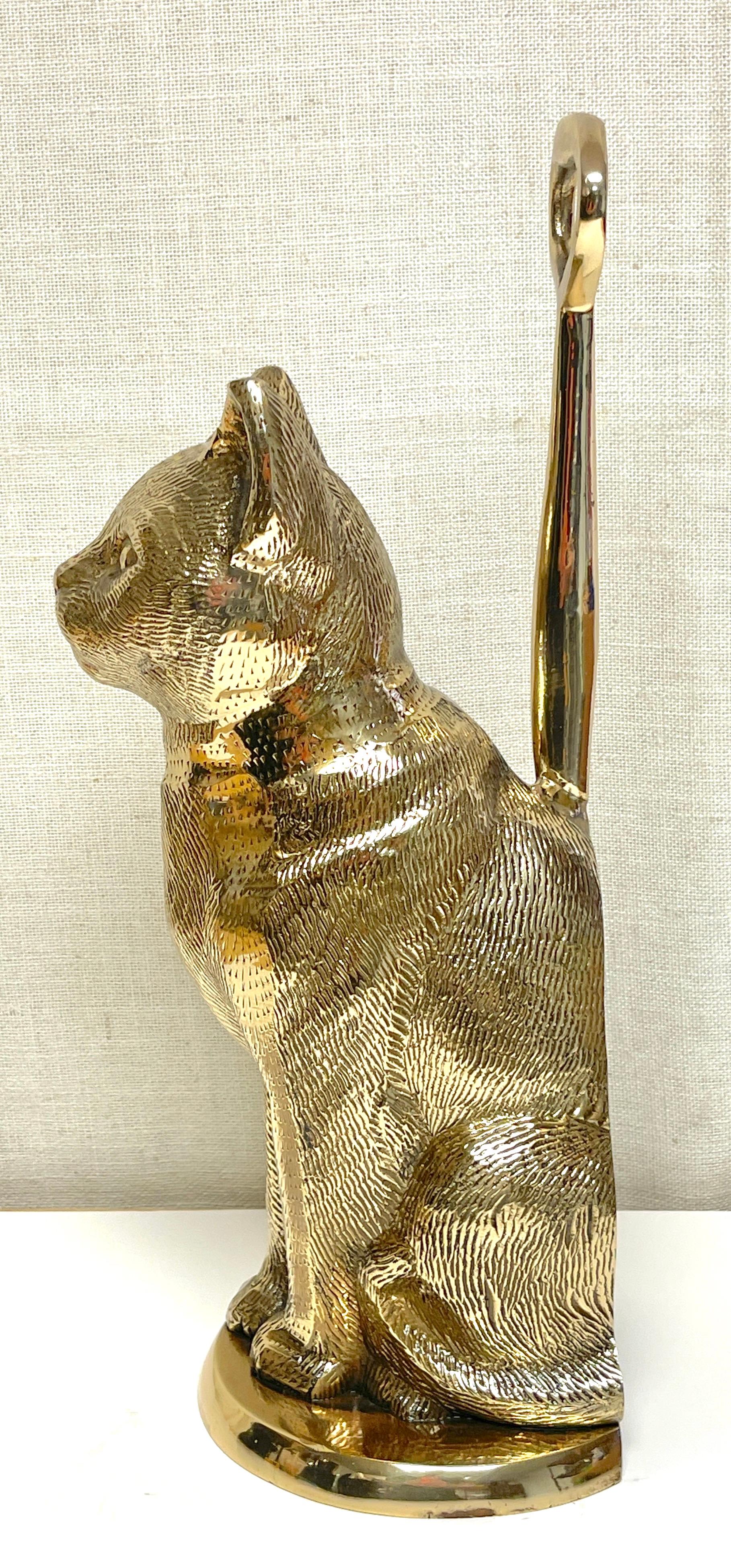 Mid-Century Brass Handled Cat Doorstop, by Sarreid Ltd. For Sale 1