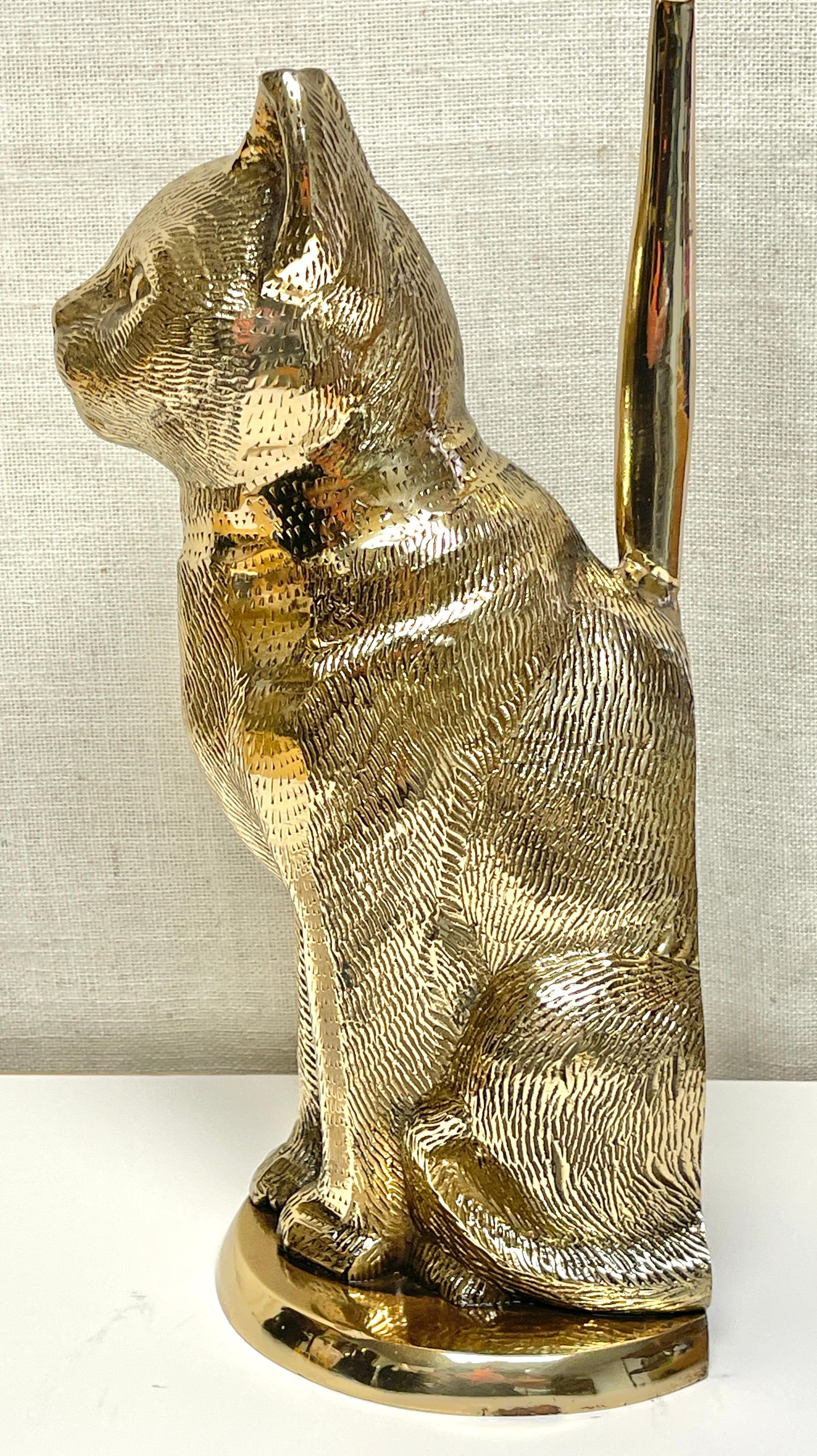 Mid-Century Brass Handled Cat Doorstop, by Sarreid Ltd. For Sale 2