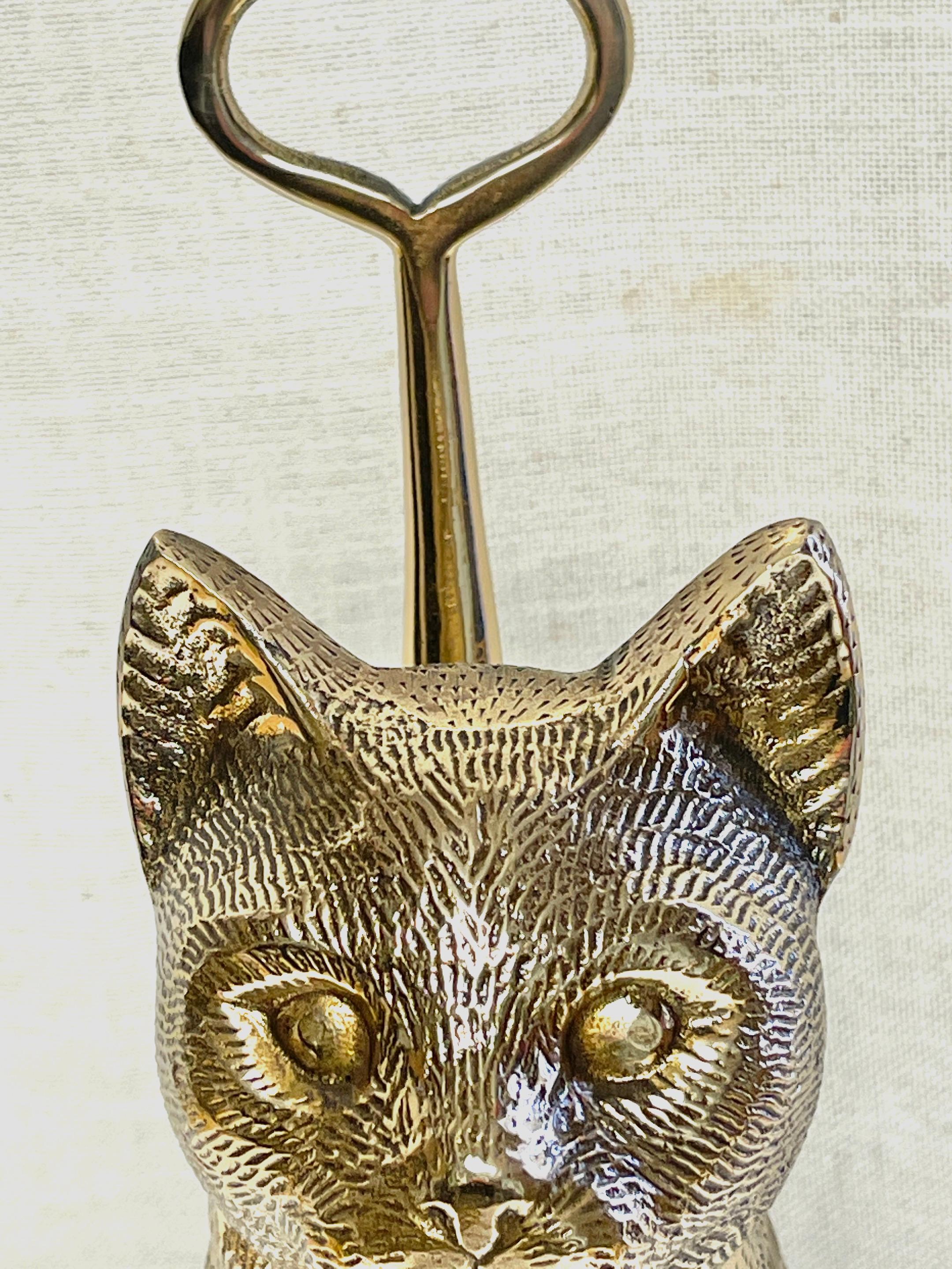 Mid-Century Brass Handled Cat Doorstop, by Sarreid Ltd. For Sale 5
