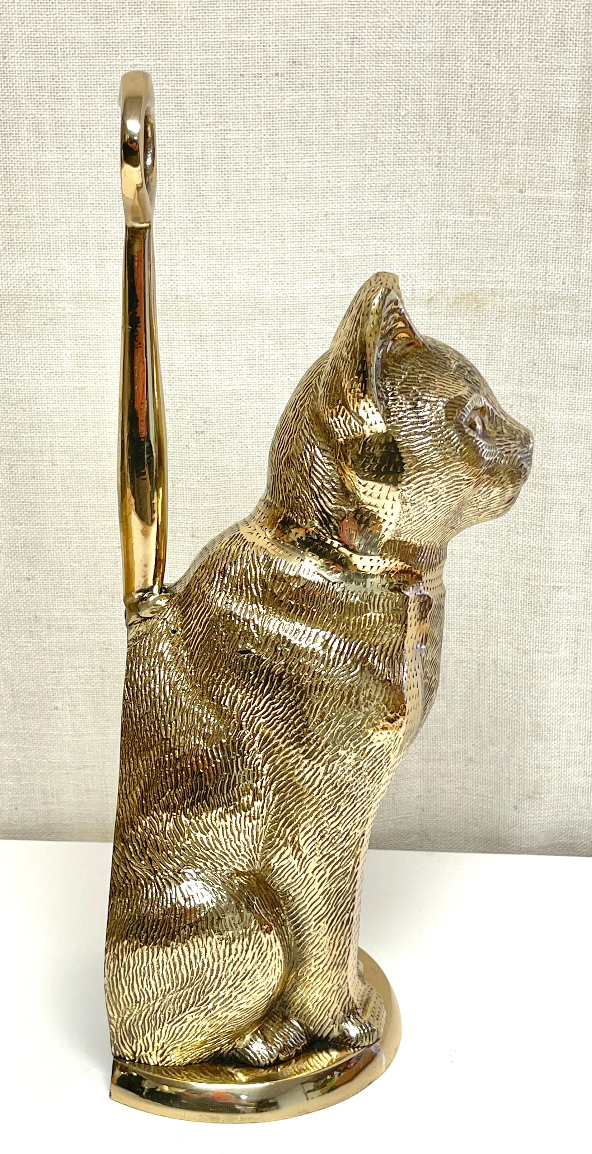 Spanish Mid-Century Brass Handled Cat Doorstop, by Sarreid Ltd. For Sale
