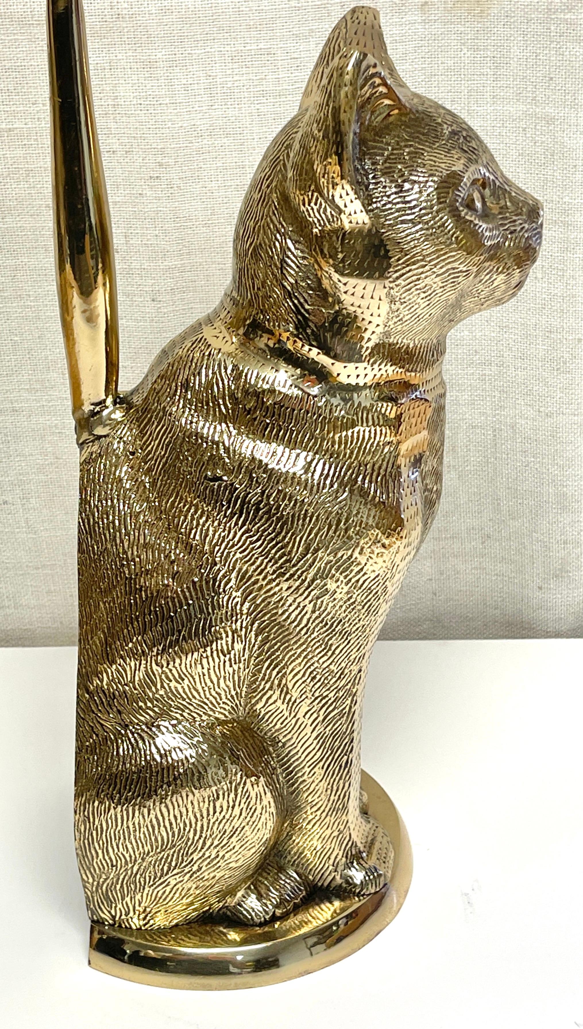 Cast Mid-Century Brass Handled Cat Doorstop, by Sarreid Ltd. For Sale
