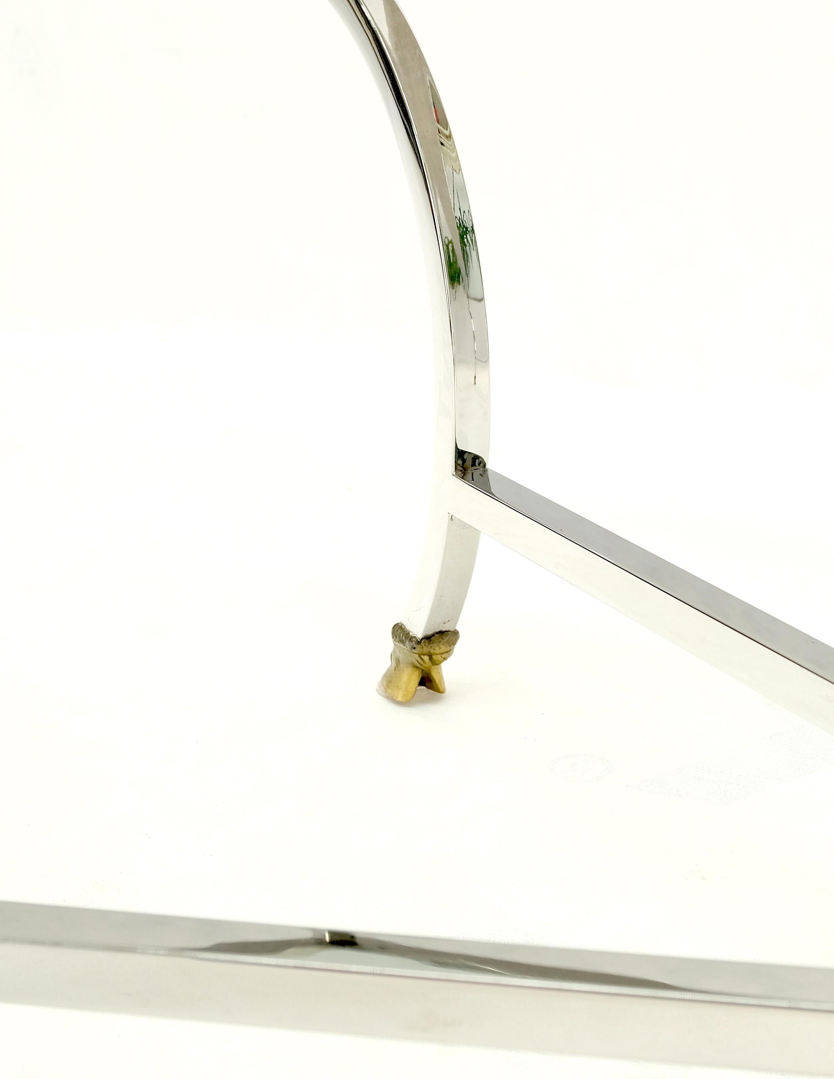 Italian Mid Century Brass Hoof Feet Chrome Base Glass Top Rectangle Coffee Table MINT! For Sale