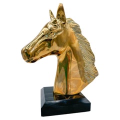 Mid Century Brass Horse Head Sculpture Black base