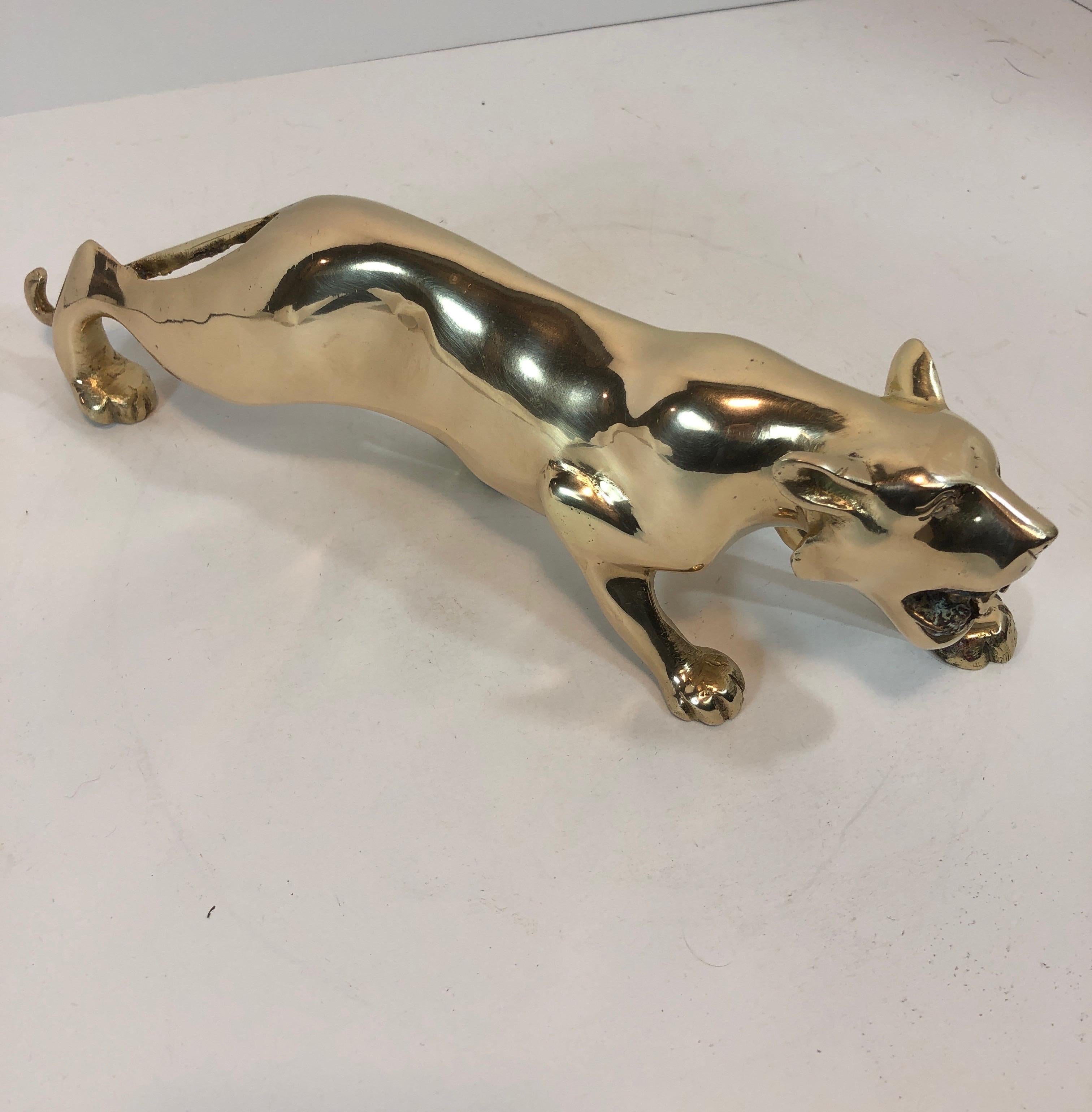 Midcentury Brass Hunting Panther Sculpture 9