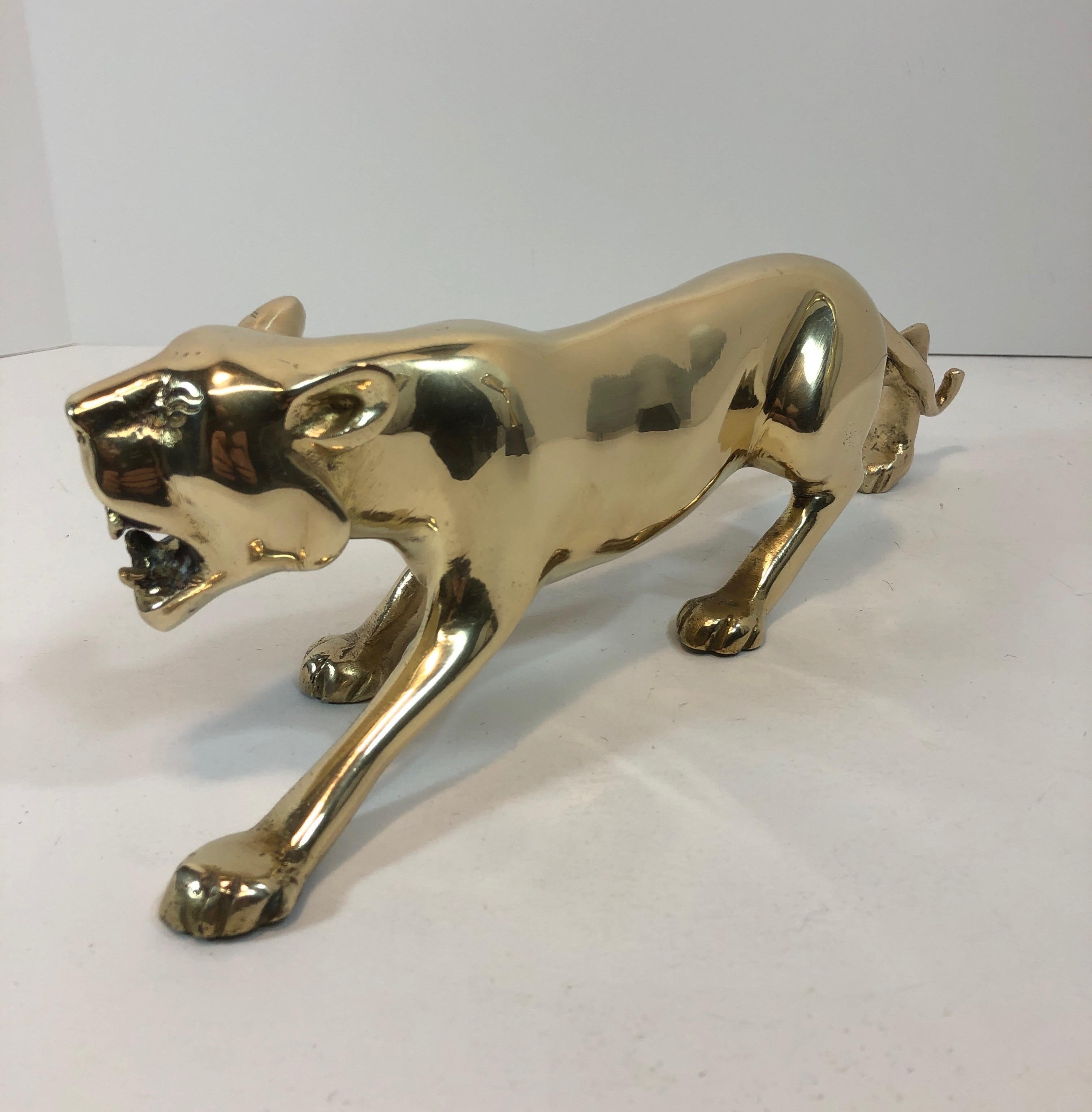 Mid-Century Modern Midcentury Brass Hunting Panther Sculpture