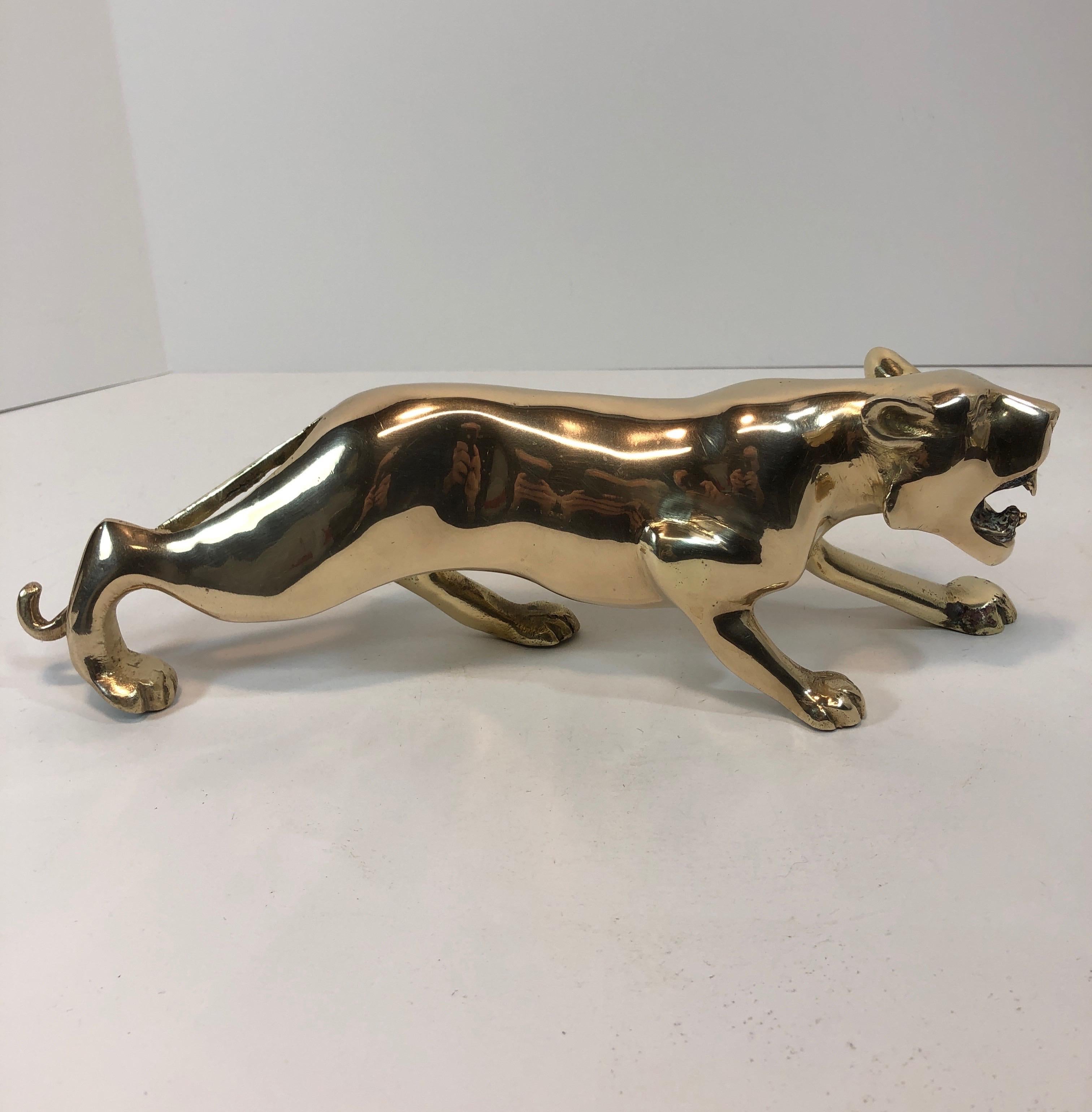 Cast Midcentury Brass Hunting Panther Sculpture