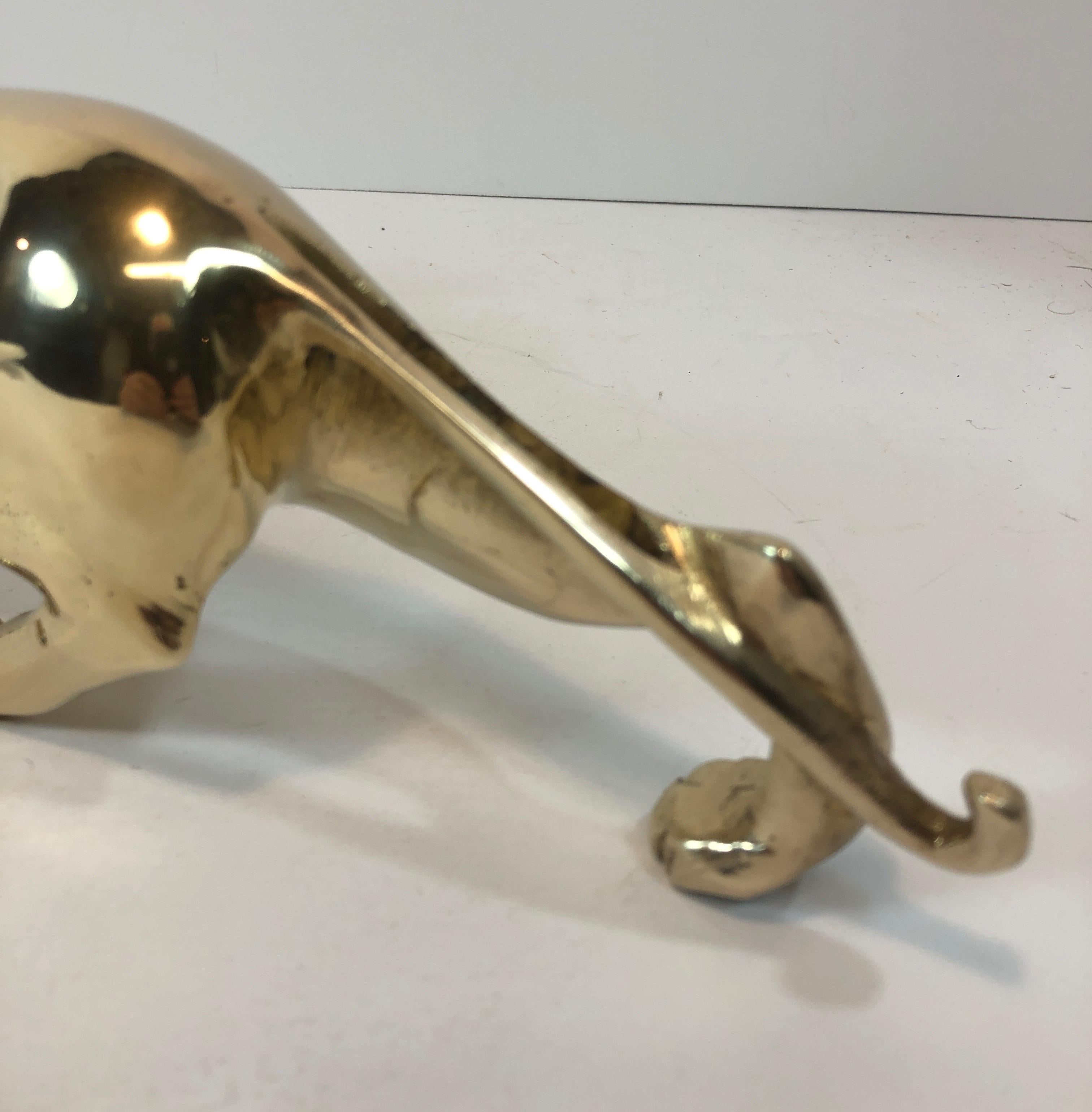 20th Century Midcentury Brass Hunting Panther Sculpture