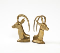 Mid Century Brass Ibex Bookends