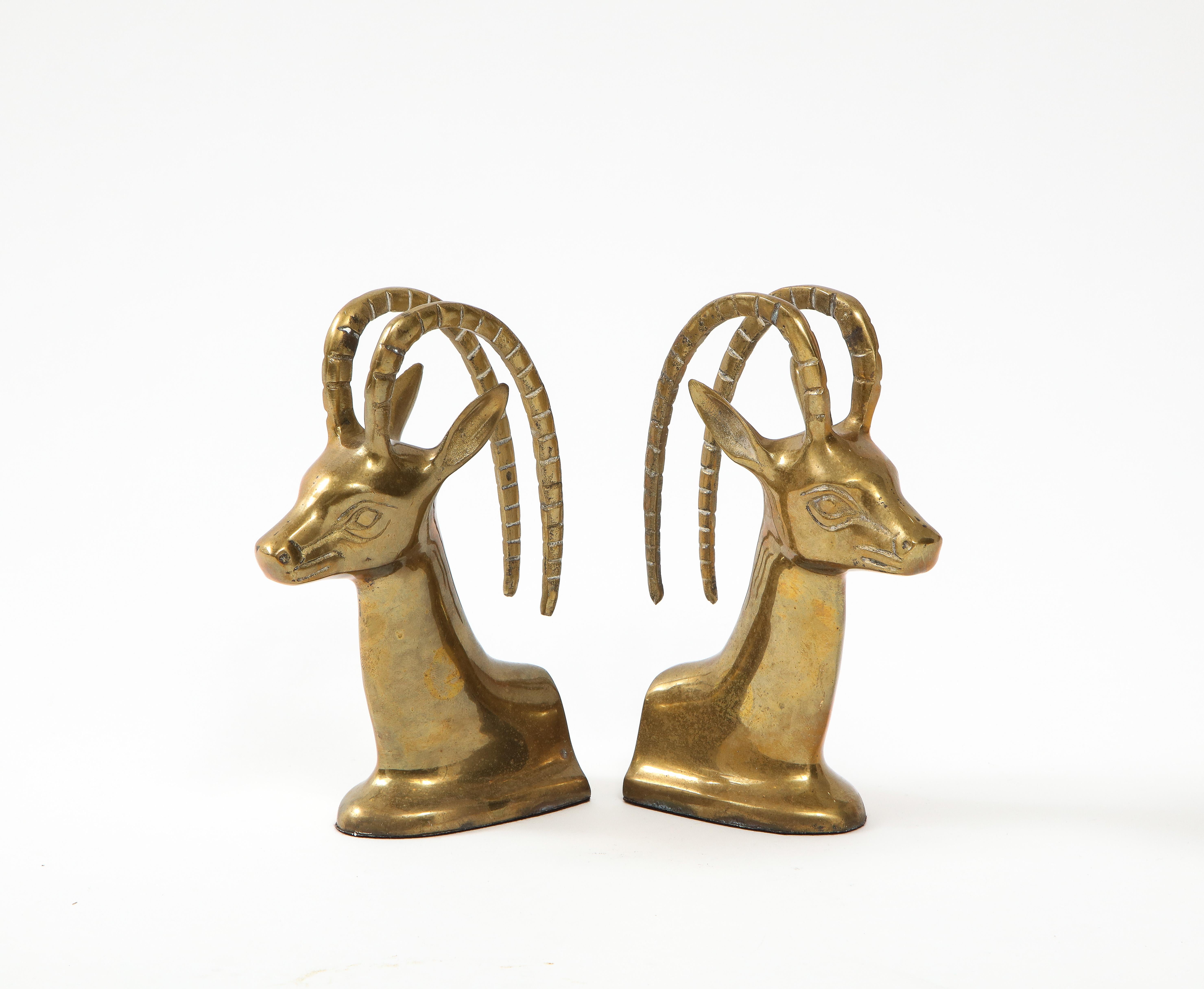Hollywood Regency Mid Century Brass Ibex Bookends