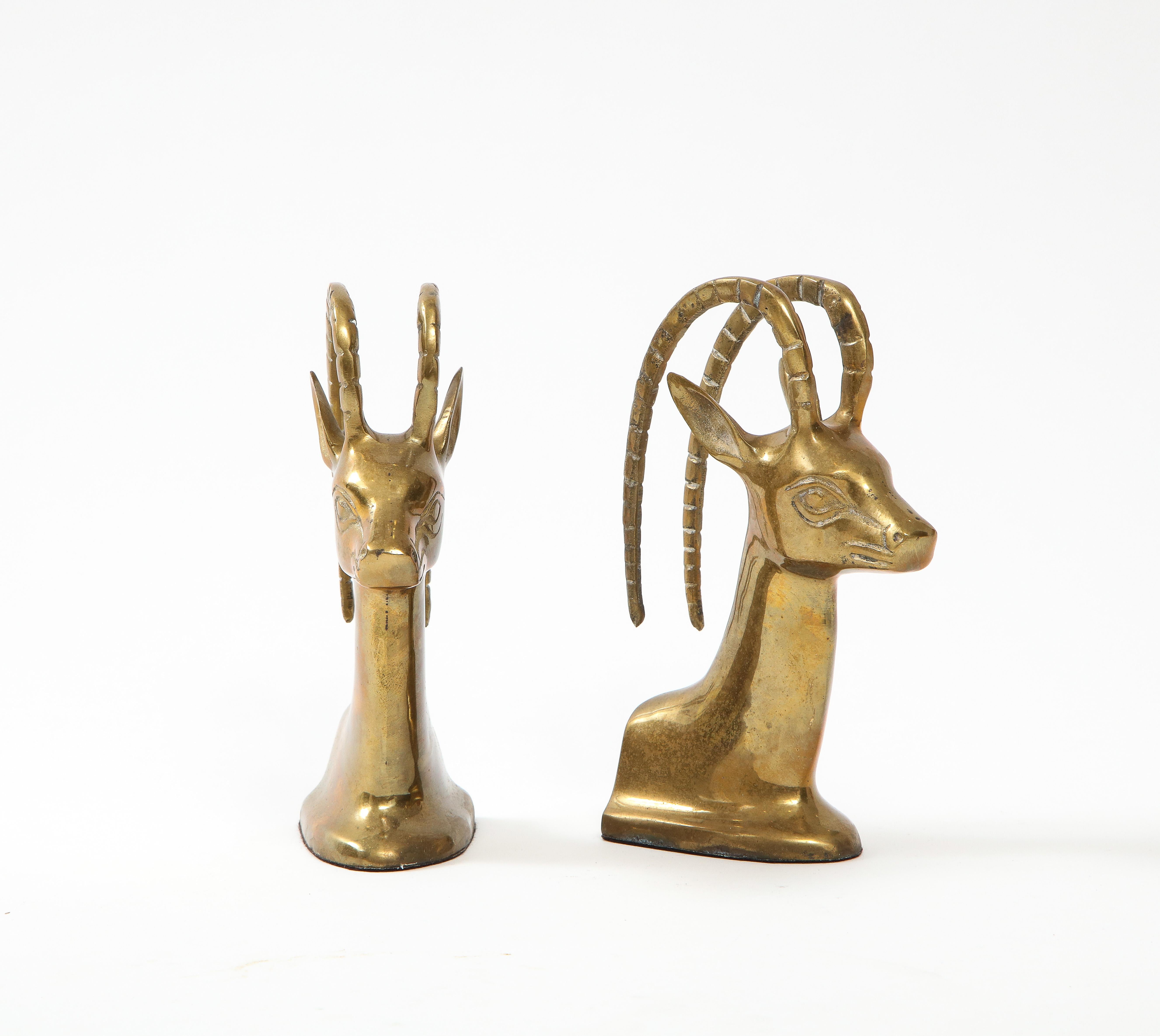 Asian Mid Century Brass Ibex Bookends