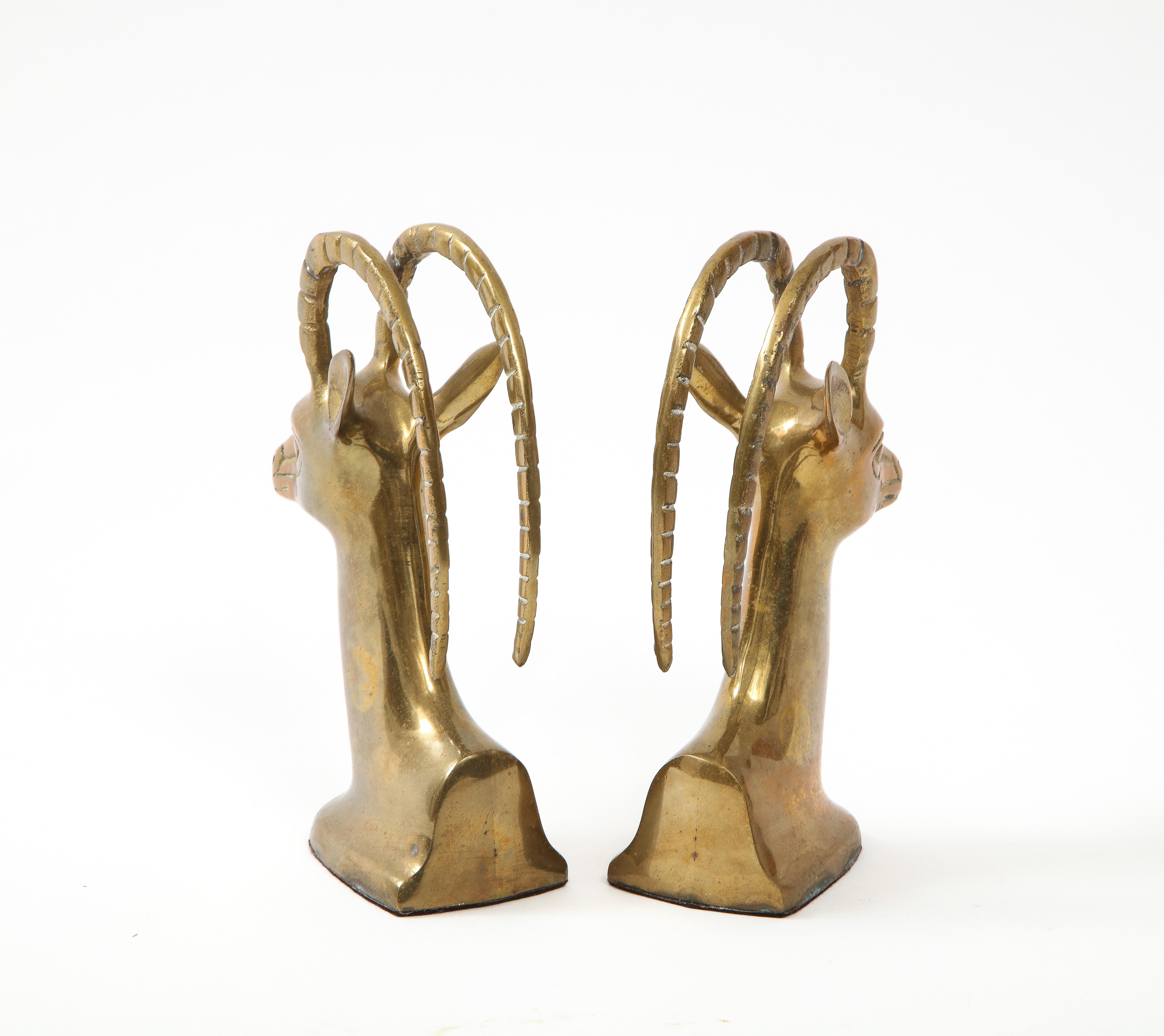 Mid Century Brass Ibex Bookends In Good Condition In New York, NY