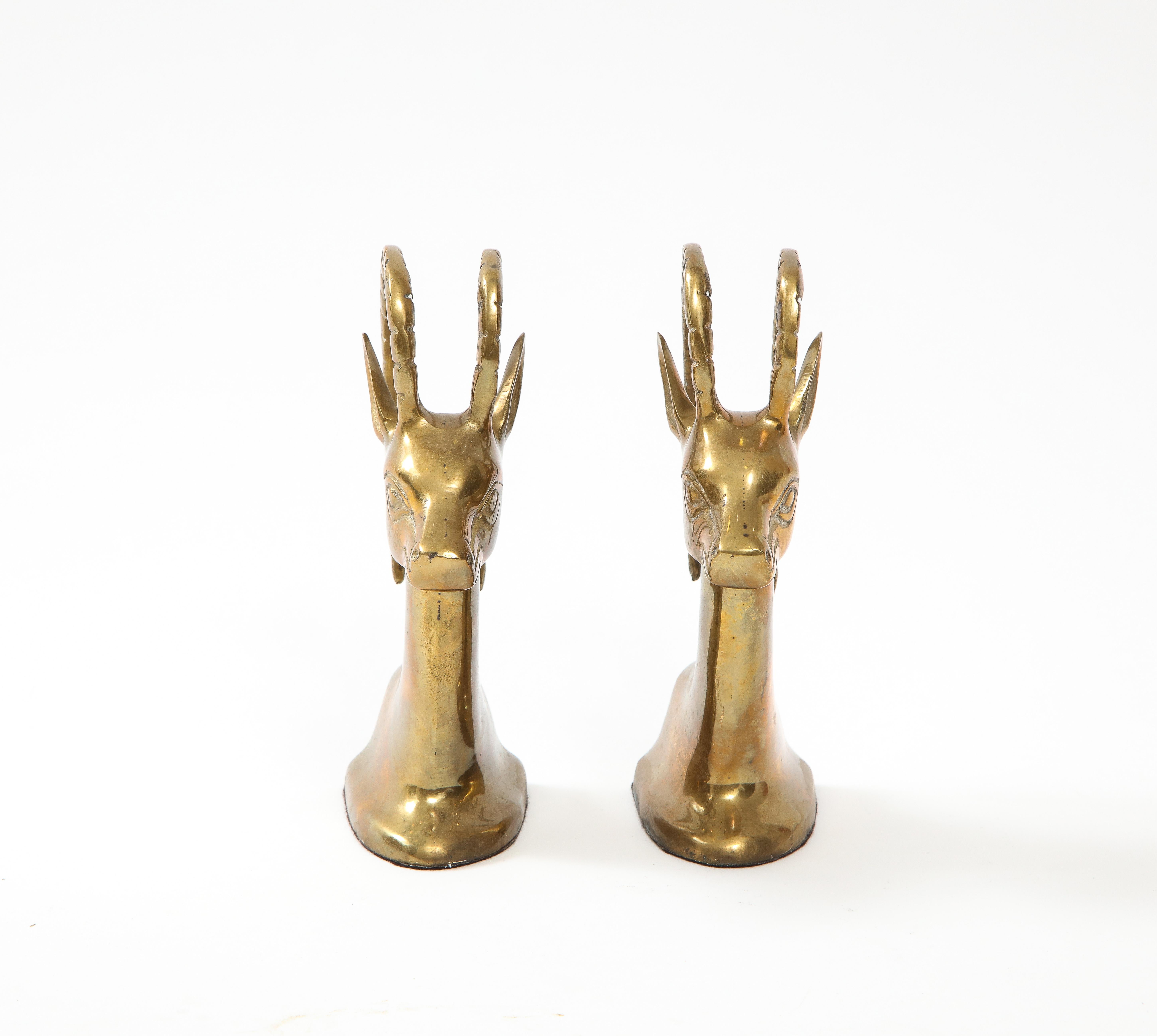 20th Century Mid Century Brass Ibex Bookends