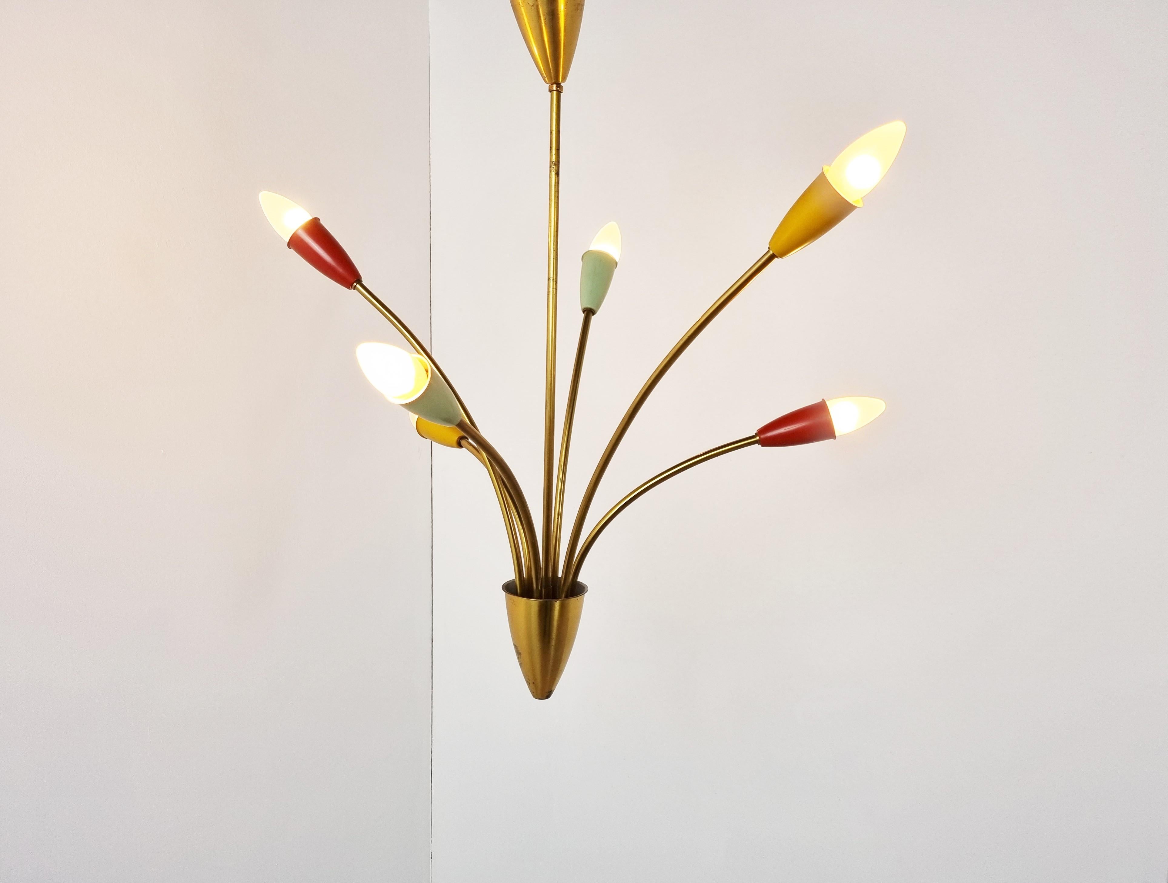 Mid Century Brass Italian Chandelier, 1960s In Good Condition For Sale In HEVERLEE, BE