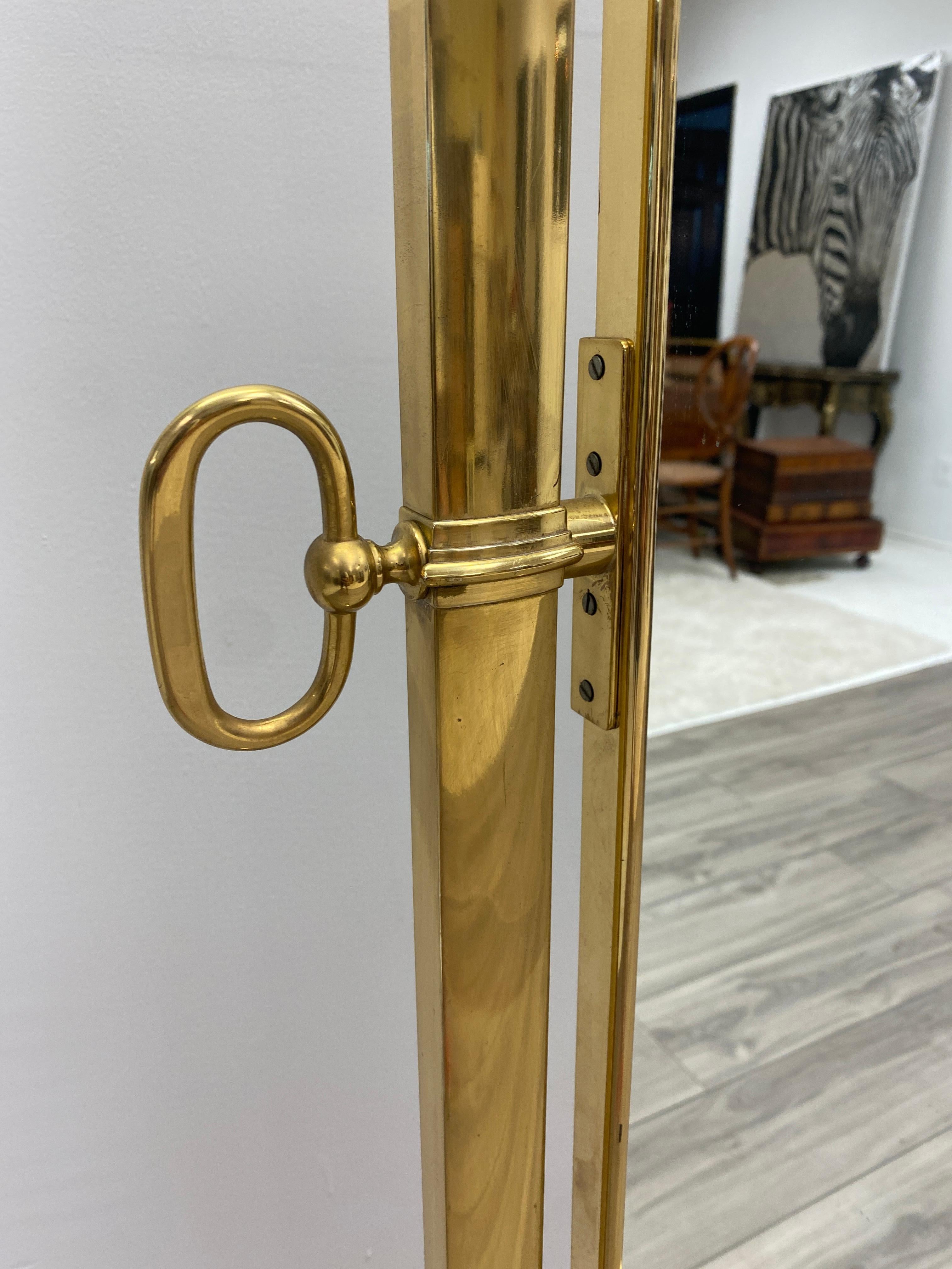 Polished Mid Century Brass Italian Cheval mirror