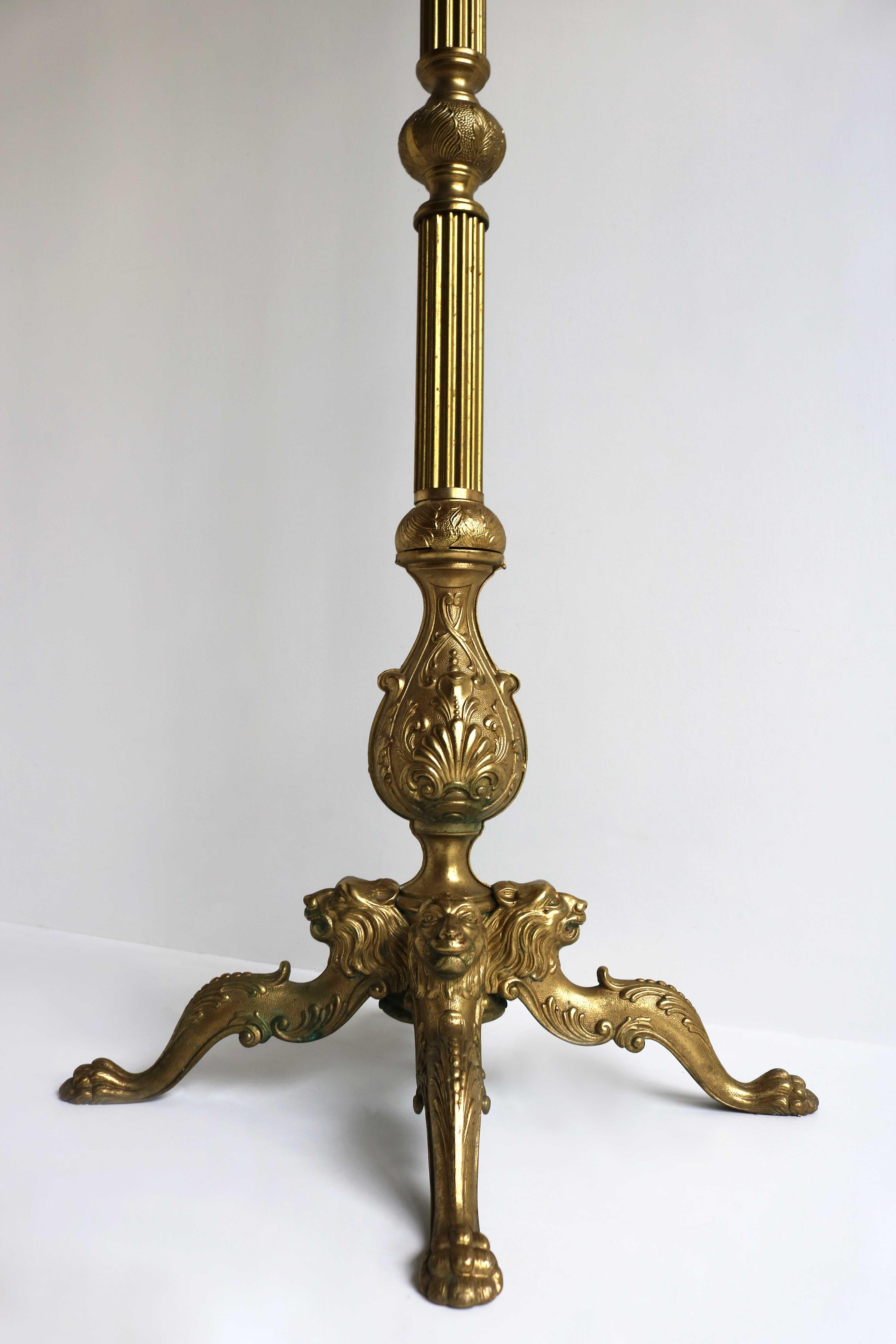 Hollywood Regency Mid-Century Brass Italian Coat Hat Rack Hall Tree Stand Lions Heads Claw Foot